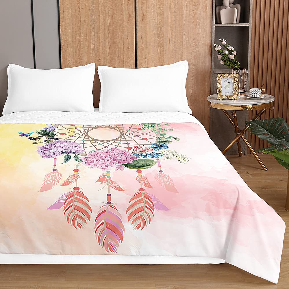 Couvre-lit attrape-rêve 3D rose 230x260 cm en microfibre douce réversible
