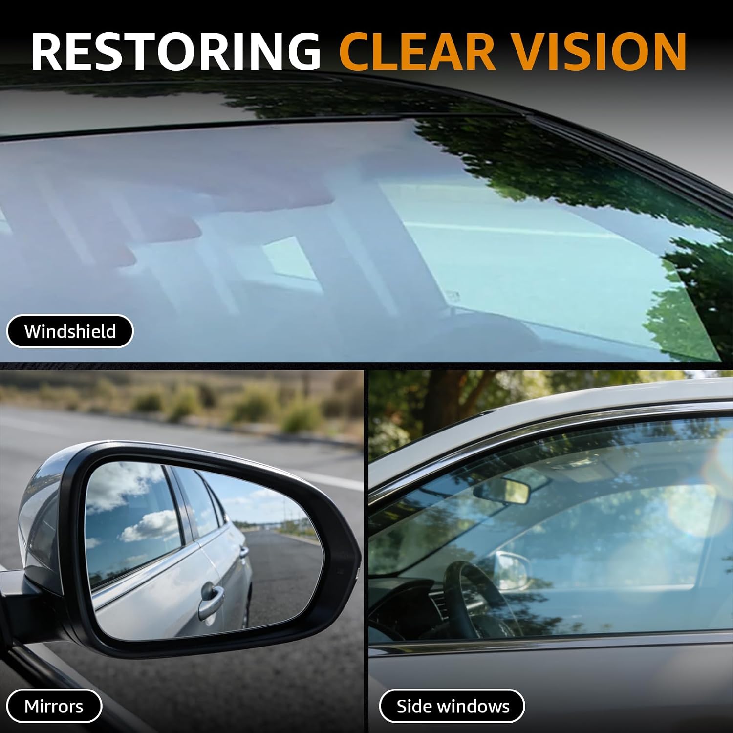 Glass Emulsion Cleaner, Handheld Windshield Brush with 100 mL Windshield Oil Film Remover, Cleans Oil, Grime & Fog, Glass Emulsion & Glass Oil Film Remover (1 pack)