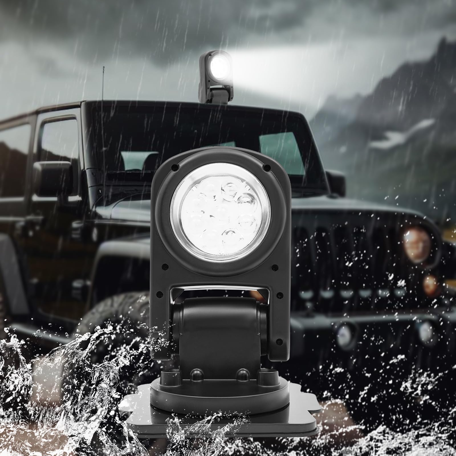 Faro di ricerca a LED per barche 45W 8000LM, proiettore telecomandato orientabile a 360° (S/D) 180° (Su/Giù), illuminazione regolabile con base magnetica per esterni, per auto e camion