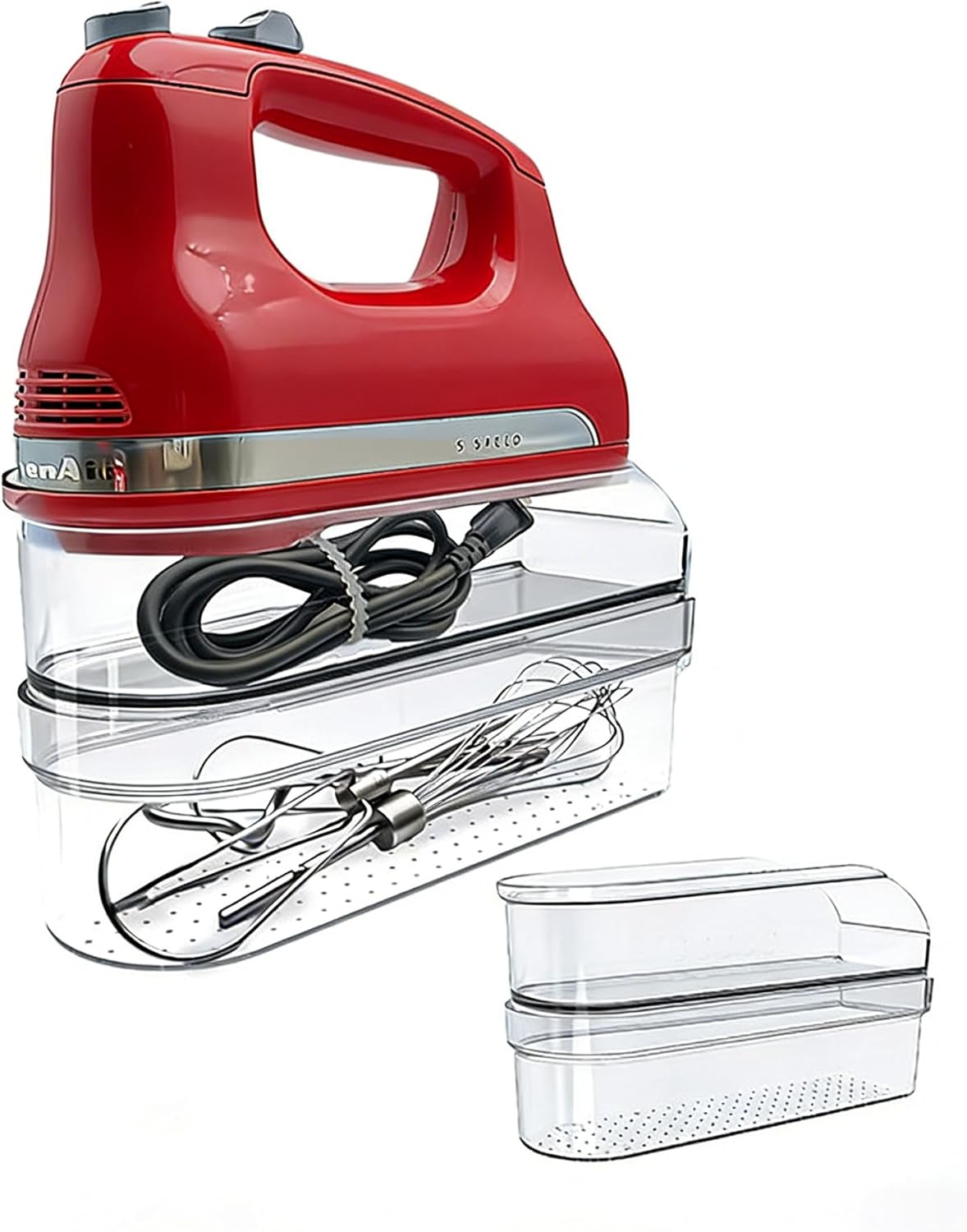Clear Hand Mixer Storage Case - 2-Layer Acrylic Kitchen Organizer and Countertop Holder for Kitchen Aid & Other Hand Mixers, Utensils, Whisks, and Mixing Accessories - Dustproof, Space Saving