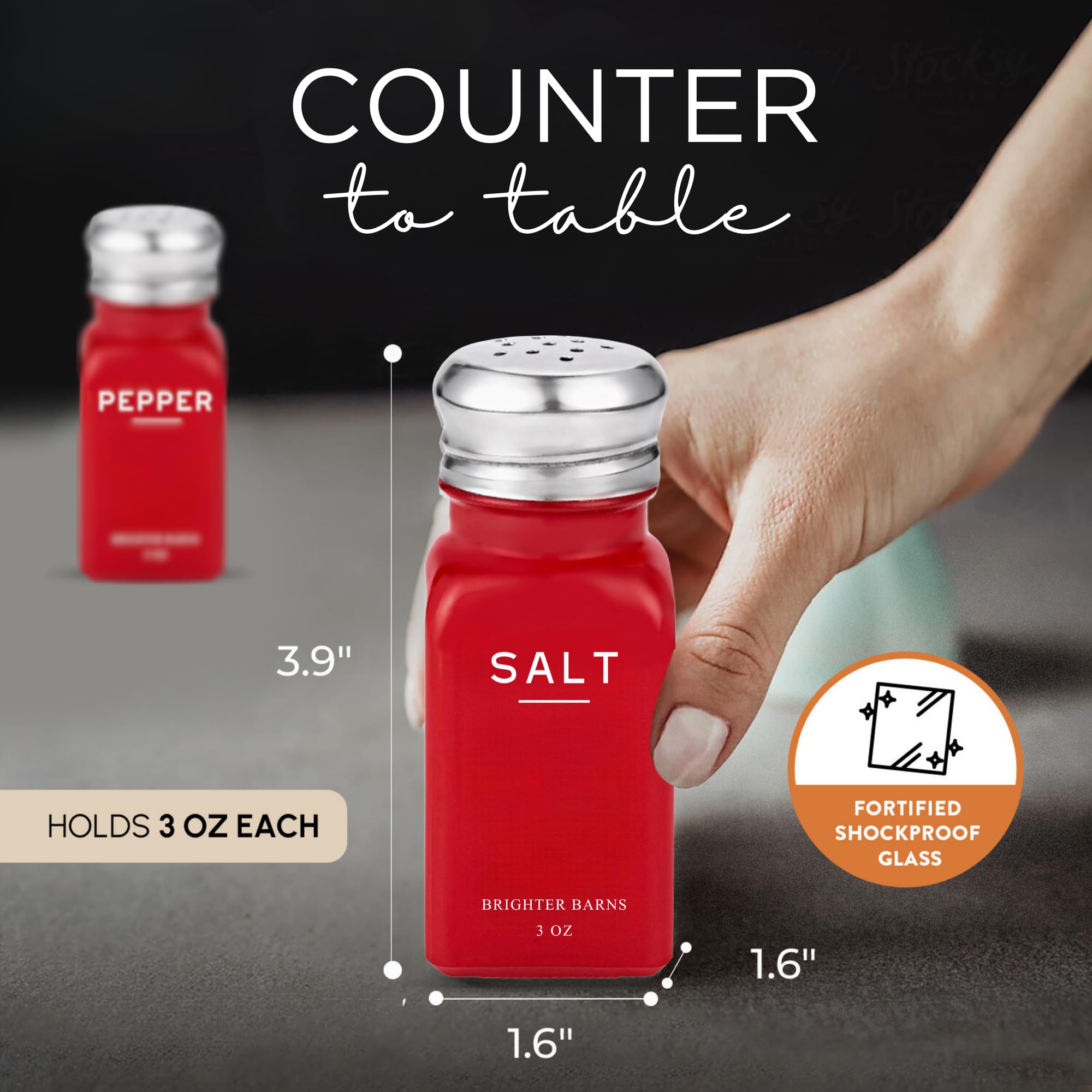 Rotes Salz- und Pfefferstreuer-Set von Brighter Barns – moderne Küchendekoration – niedliches Salz- und Pfefferstreuer-Set aus Glas mit Edelstahldeckel – modernes Küchenzubehör für Zuhause, Restaurant