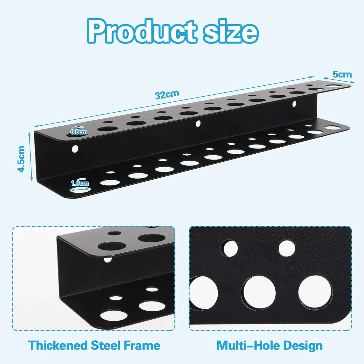 Screwdriver Organizer, Carbon Steel Screwdriver Holder, Garage Tool Organizer Wall Mount for Pliers, Wrenches & Nut Driver, Utility Storage Rack for Workspace, Workshop, Shed (12.6‘’L/23 Holes)