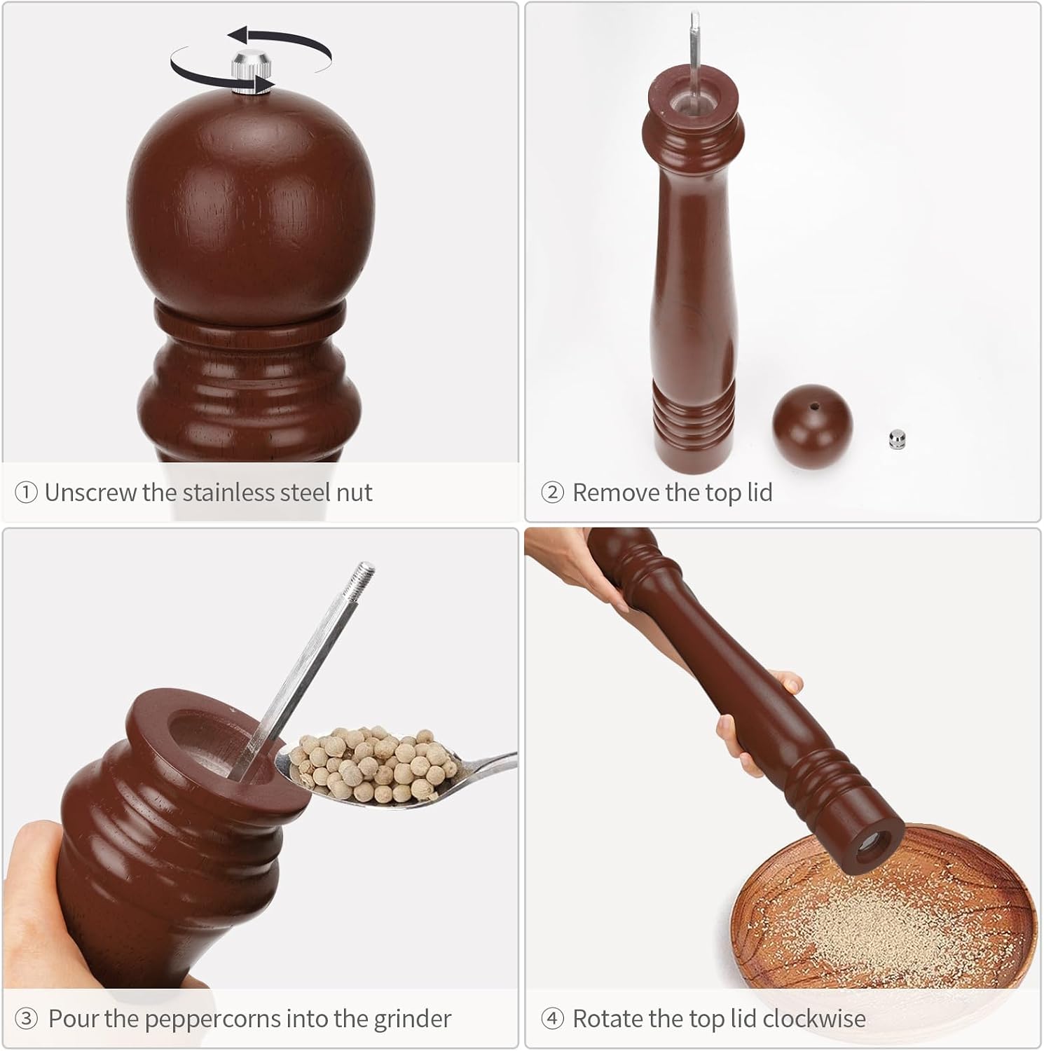 Wood Pepper Mill Hotel Salt Pepper Mill Large 20" Super Big Oak Wooden Salt and Pepper Stainless Steel Core 20 inches Manual Pepper Grinder (Black Walnut)