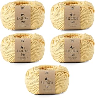 原ウール Knitworm 毛糸 5玉セット ハグコットンベビー 並太 30g(約81m) 綿100% (2.黄色)