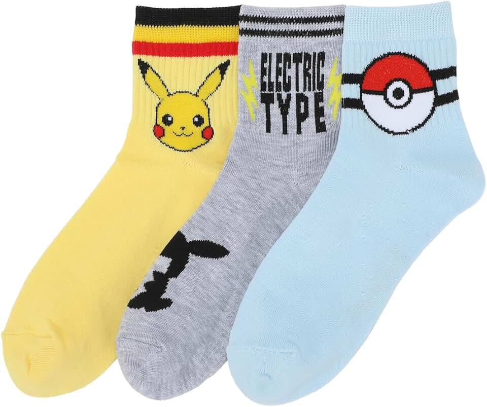 Bioworld 精靈寶可夢皮卡丘女式 3 雙運動四分之一圓襪