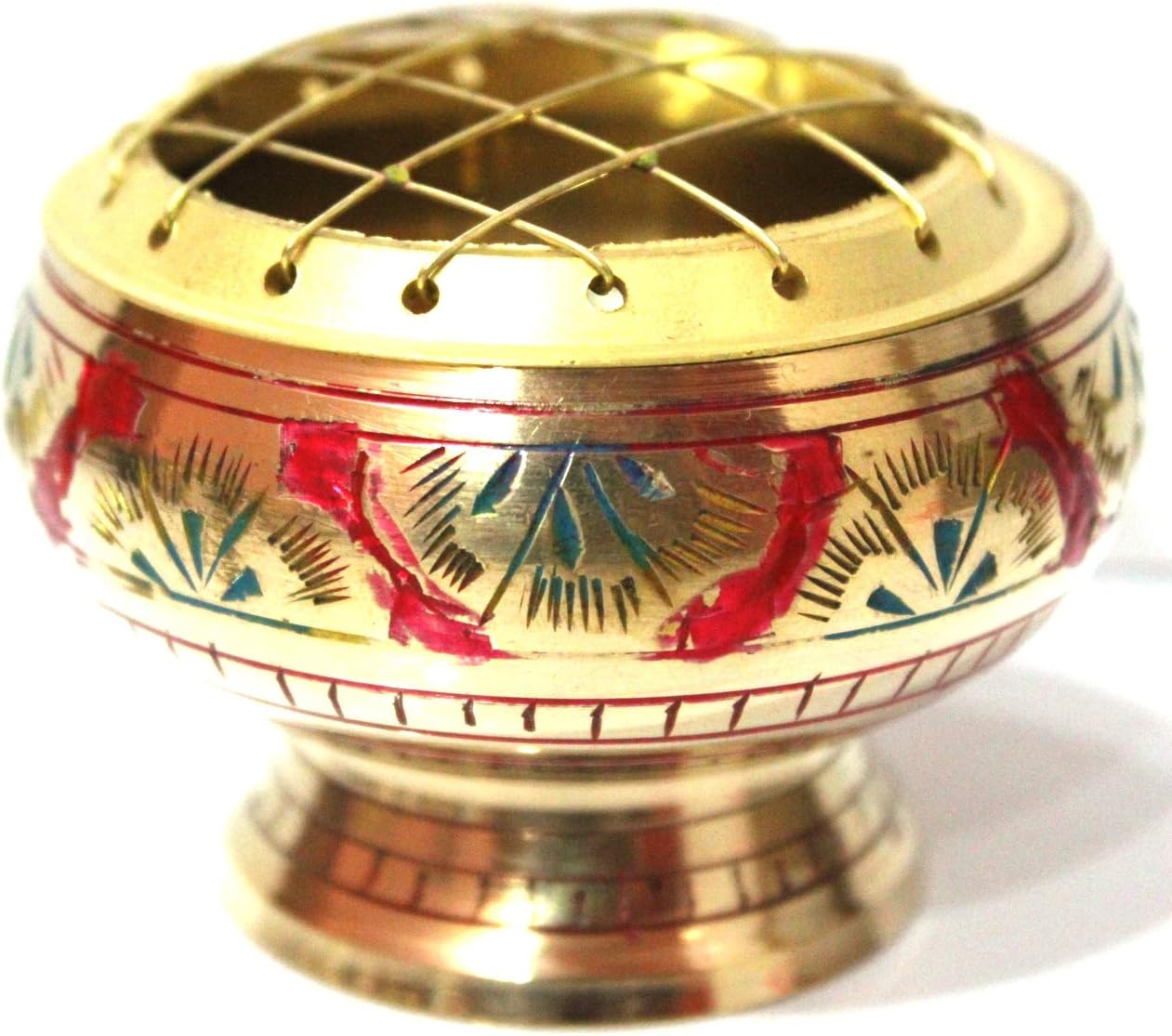 Dev Bhumi Brass Handmade Engraved Design Dhoop Stand (Length and Width 7.0 cm, Height 5.0Cm)