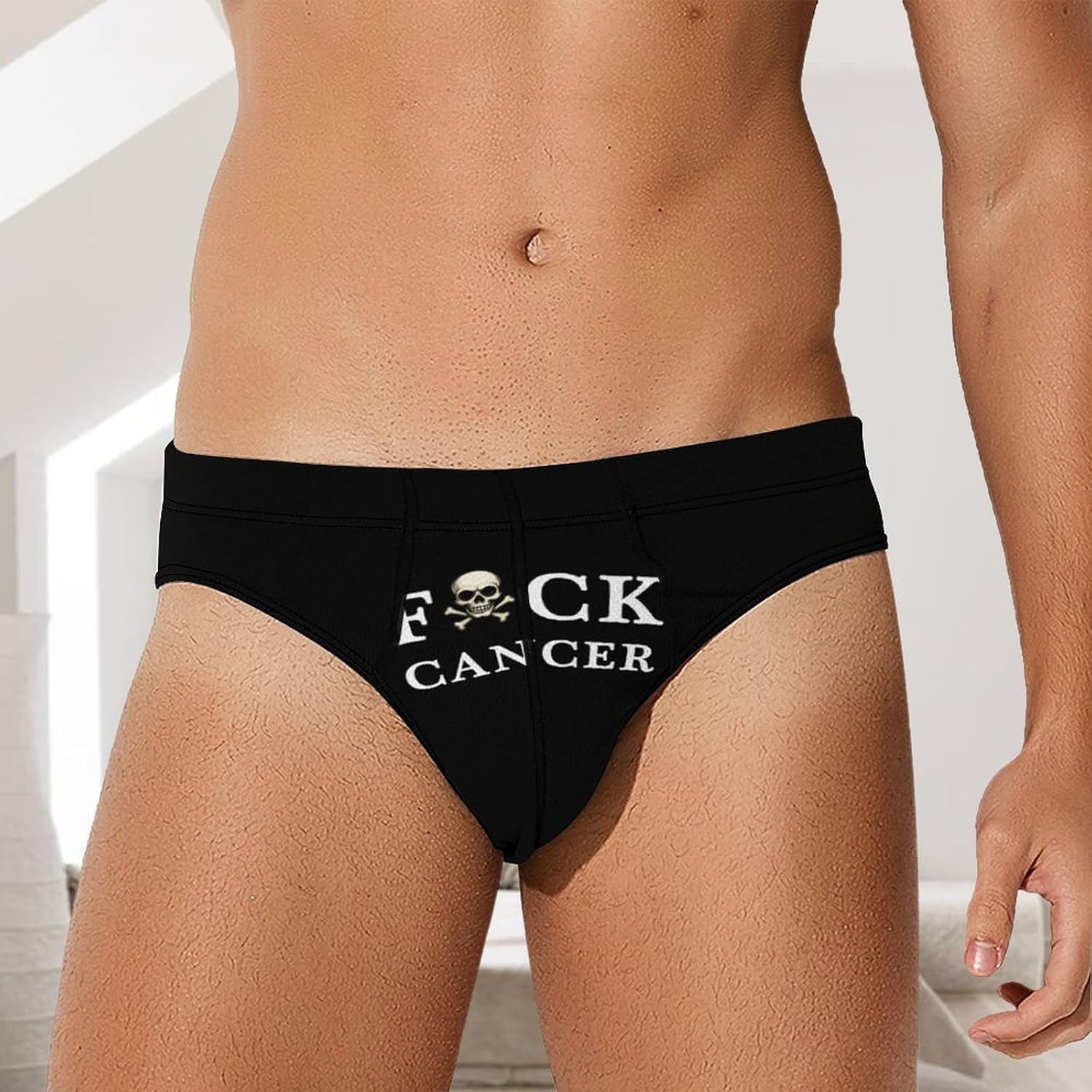 Fuck Cancer Skull And Crossbones Men's Underwear Brief Print Triangle Bikinis Soft Breathable Briefs