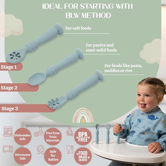 Bornealand Baby Long Sleeve Bib - Baby Spoons 4 Months and Travel Case Smock Bibs for Babies - Gender Reveal Gift - New Mom Gift Basket - Newborn Gift Set