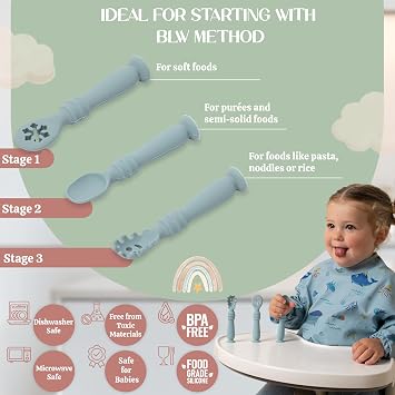 Bornealand Baby Long Sleeve Bib - Baby Spoons 4 Months and Travel Case Smock Bibs for Babies - Gender Reveal Gift - New Mom Gift Basket - Newborn Gift Set