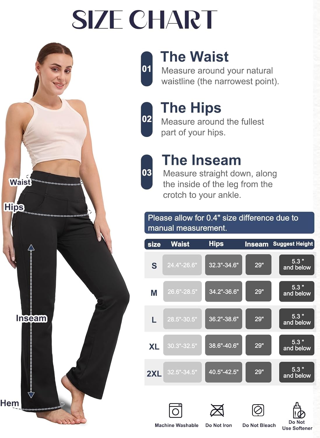 Flare Leggings for Women, 29" Stretch High Waisted Bootcut Workout Yoga Pants with Pockets Tummy Control Butt Lift Bell Bottom Jeans for Women,Solid Black-XXL - Image 6