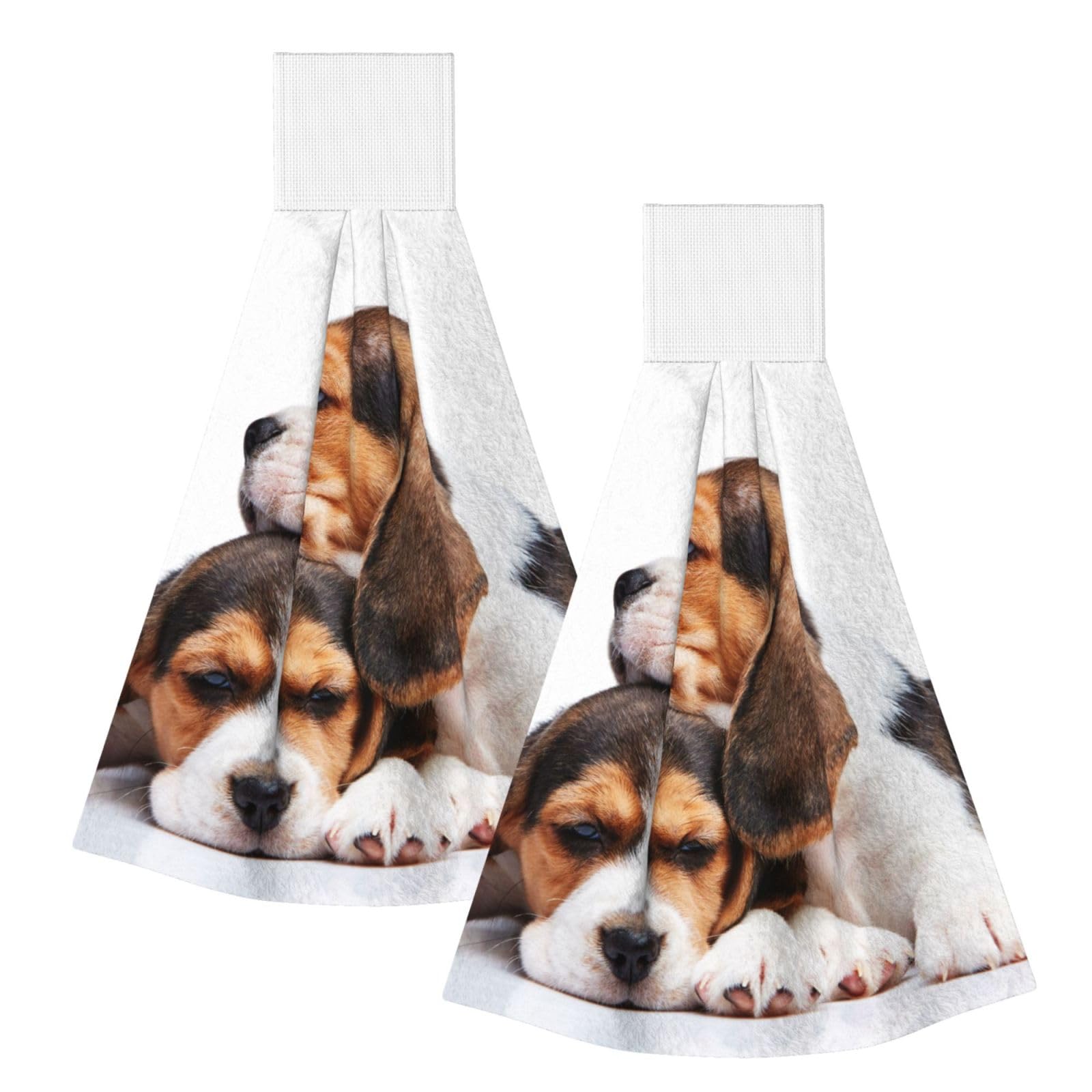 DOPKLNA Cute Pets Beagle Puppies Dogs, 2 Pcs Hanging Coral Fiber Hand Towels for Bathroom, Absorbent Kitchen Towels