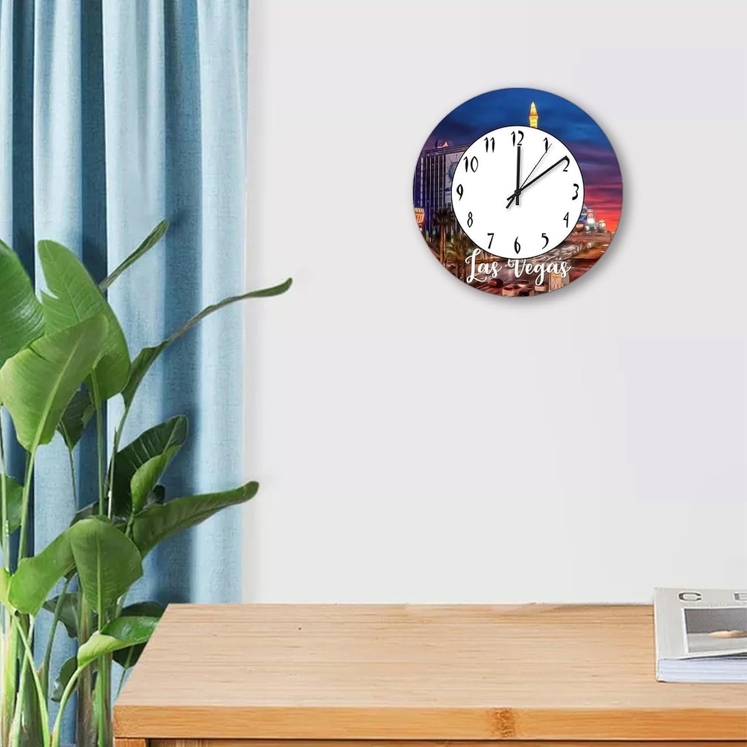 Las Vegas City View Wall Clock Las Vegas 15 Inch Round Wall Clocks Battery Operated Silent Non-Ticking Modern Hanging Clock for Bedroom Living Room Farmhouse Wall Decor