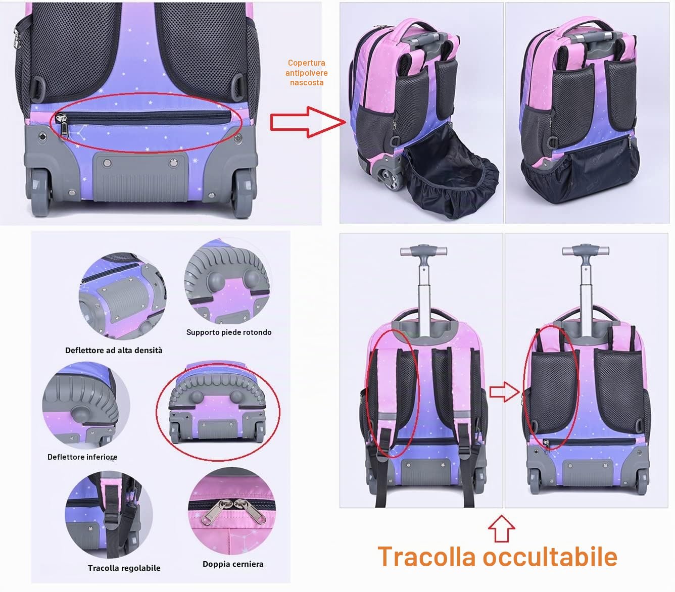 Zaino Trolley Ragazze Ragazzi, Zaino con Ruote Scuola Elementare Borsa Trolley Ideale per Bambini Studenti della Scuole Medie e Superiori