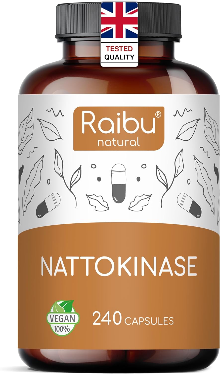 Nattokinase 2,000 FU per Capsule – High-Strength 240 Nattokinase Capsules from Fermented Natto Soybeans – 8 Months Supply – Non-GMO, Natural & Vegan- Laboratory Tested – Raibu
