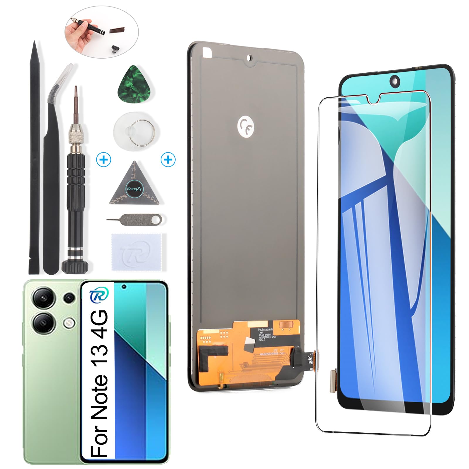 RongZy Pantalla para Xiaomi Redmi Note 13 4G 23129RAA4G Táctil LCD de Repuesto Ensamblaje Digitalizador Reemplazo para Xiaomi Redmi Note 13 4G con Herramientas de Reparación (Negro)