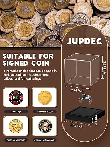 Miniatura 10 de JupDec Estuche de exhibición de discos de hockey acrílico transparente con base de madera, soporte de exhibición de recuerdo de autógrafo