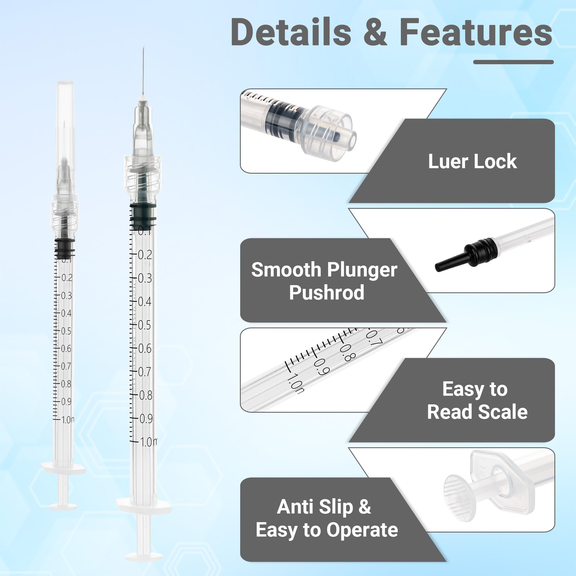 100 Pack 1mL 27Ga 1/2 Inch 13MM Lab Syringe Tools, Individually Packed — Amazon image 3