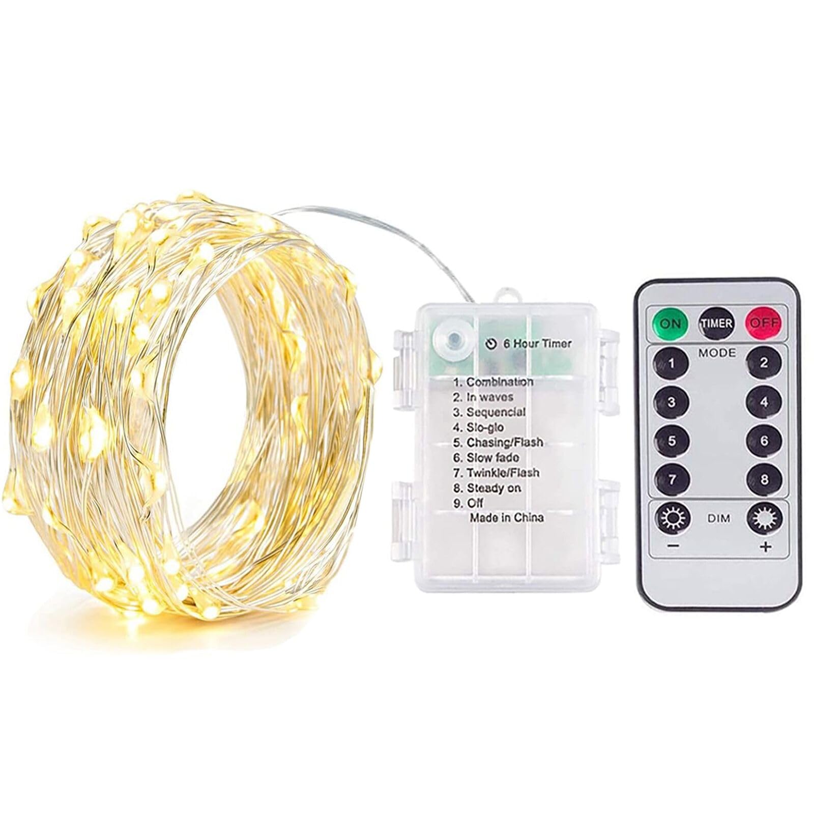 XVZ LED Fairy Lights, 2m/6.5ft 20LED Christmas Fairy Lights Battery Operated 8 Lighting Modes Fairy String Lights with Timer for Indoor, Outdoor, Bedroom, Party Decoration - Warm White