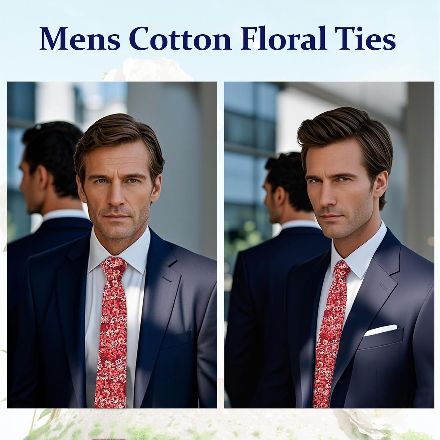 Floral Ties Skinny Tie for Men, Cotton Mens Neckties for Weddings | Cotton, 2.56'', Floral, Mens Tie, Slim Tie, Soft and Comfortable, Men's Neckties for Casual, Business, Party, Daily, Dating