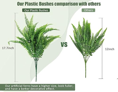 Miniatura 3 de RECUTMS 6 tallos de helechos artificiales y plantas artificiales colgantes de plástico de helecho Boston falsas, plantas de plástico para interiores