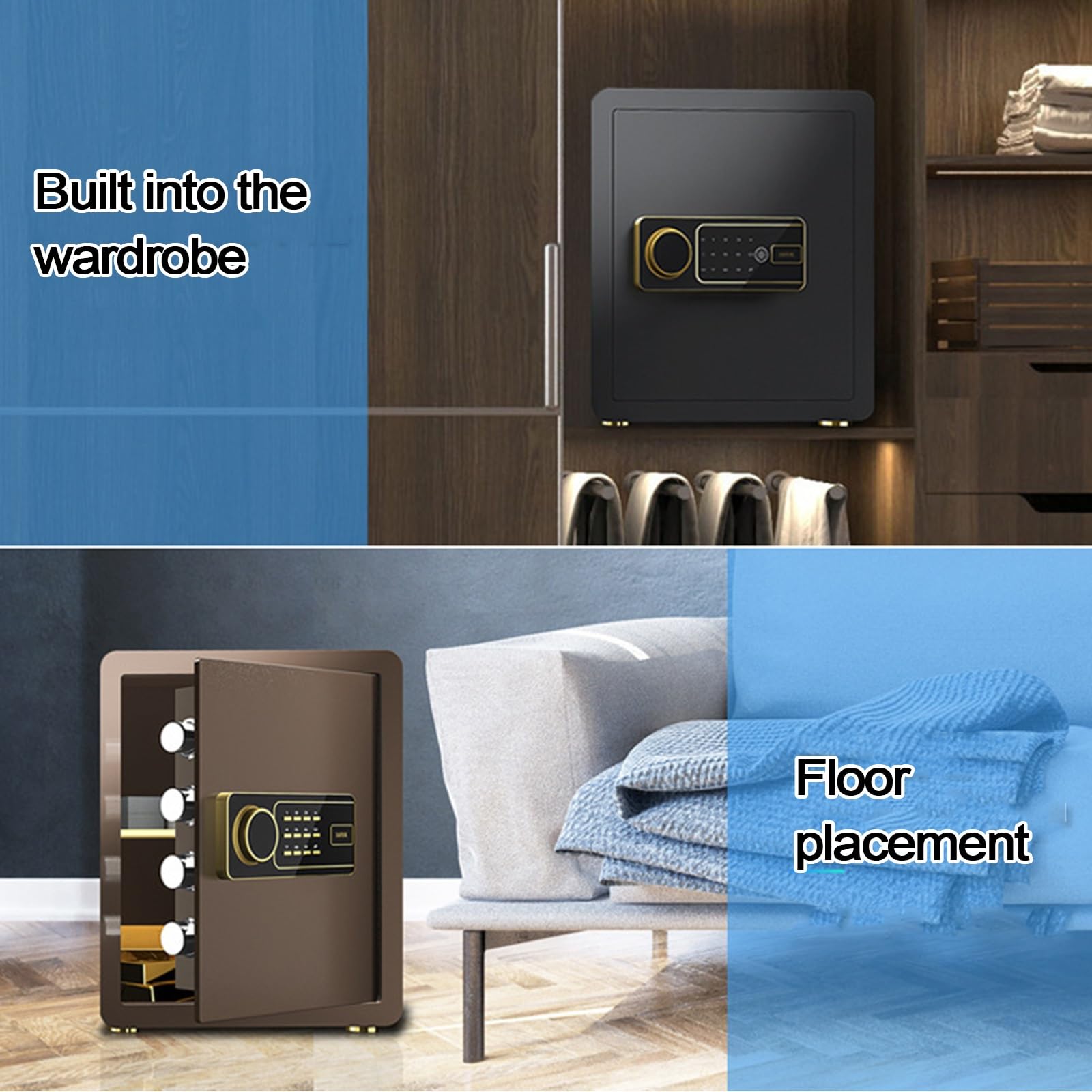 Cassaforte Piccola con Impronta Digitale Ignifugo Cassaforte Interamente In Acciaio con Touchscreen Intelligente Doppio Allarme Intelligente Safe per La Casa, L'hotel e L'ufficio(Black,38x45x33cm)