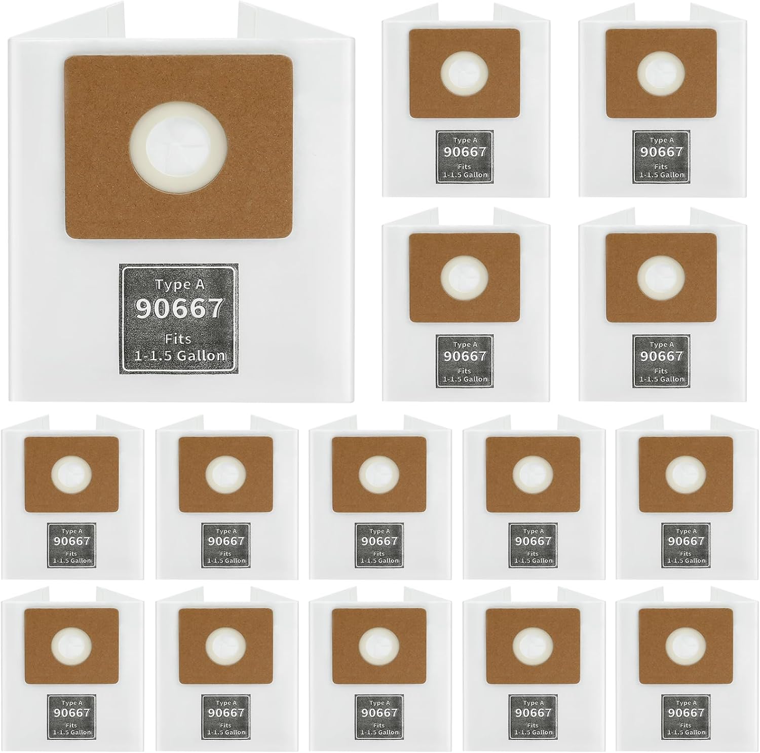 15 Pack 90667 Micro Shop Vacuum Bags, Type A Dust Collection Vacuum Bag Compatible with Shop-Vac 1-1.5 Gallon Wet/Dry Vacuums, All Around QAS60, Part# 9066700 9066733 Replacement Filter Bags