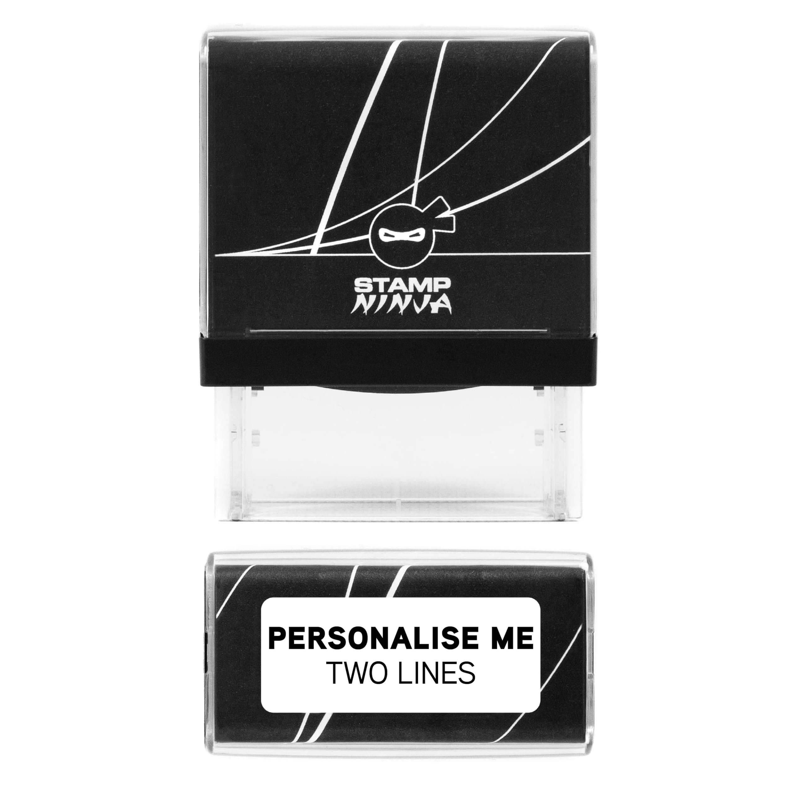 Stamp Ninja Black Personalised Custom Made Self-Inking Company Business Address Rubber Ink Stamp - 37Mm X 12Mm (Two Lines Of Text)