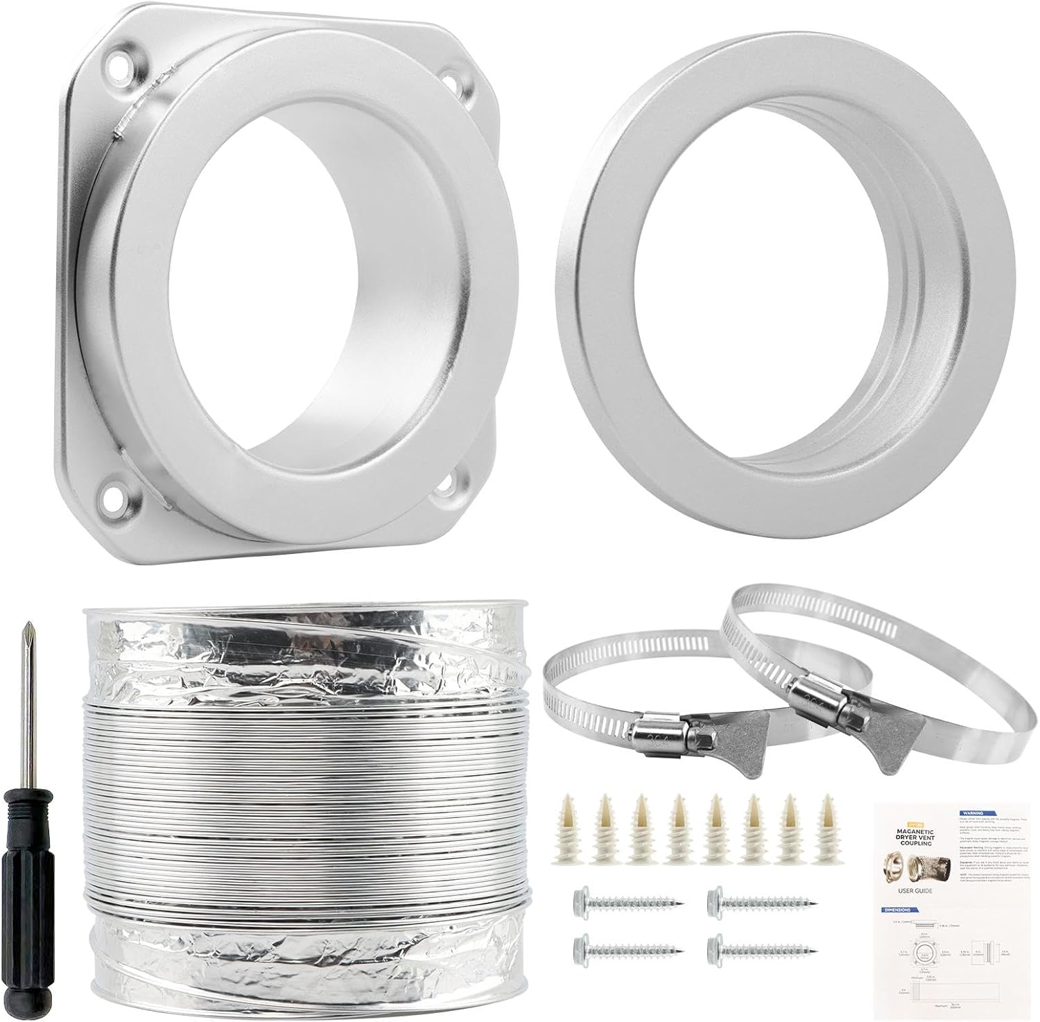 Magnetic Dryer Vent Coupling Connector Kit,Dryer Vent Connector Set Aluminum Alloy,Quick Connect,Easy to Install,Installation Accessories Including a 3.3ft 4" Duct and 2pcs Clamps