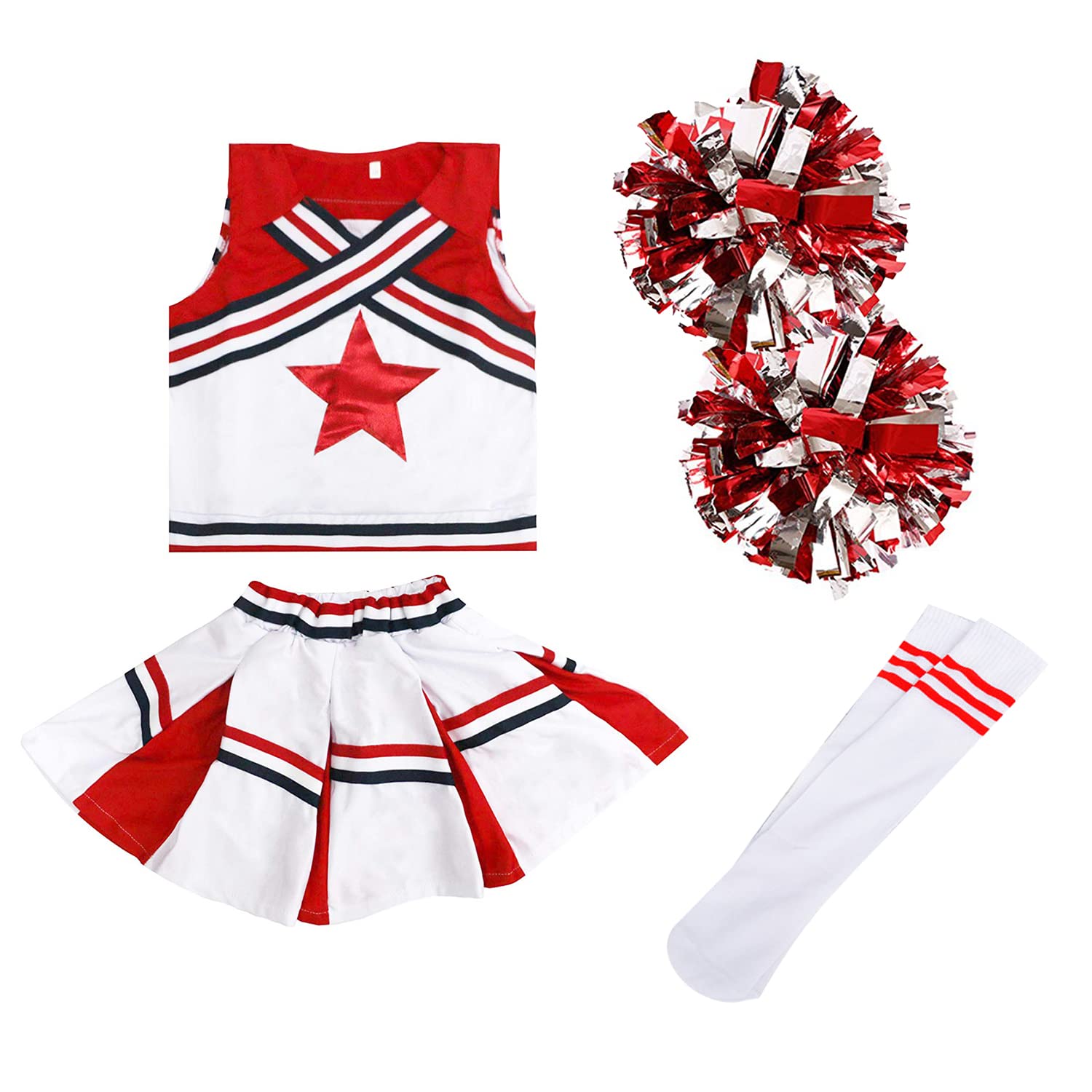 LOLANTA Costume da Ragazza Cheerleader, Carnevale o Evento Sportivo Fancy Dress Up con l'abito di Pom Poms, 4-13 Anni