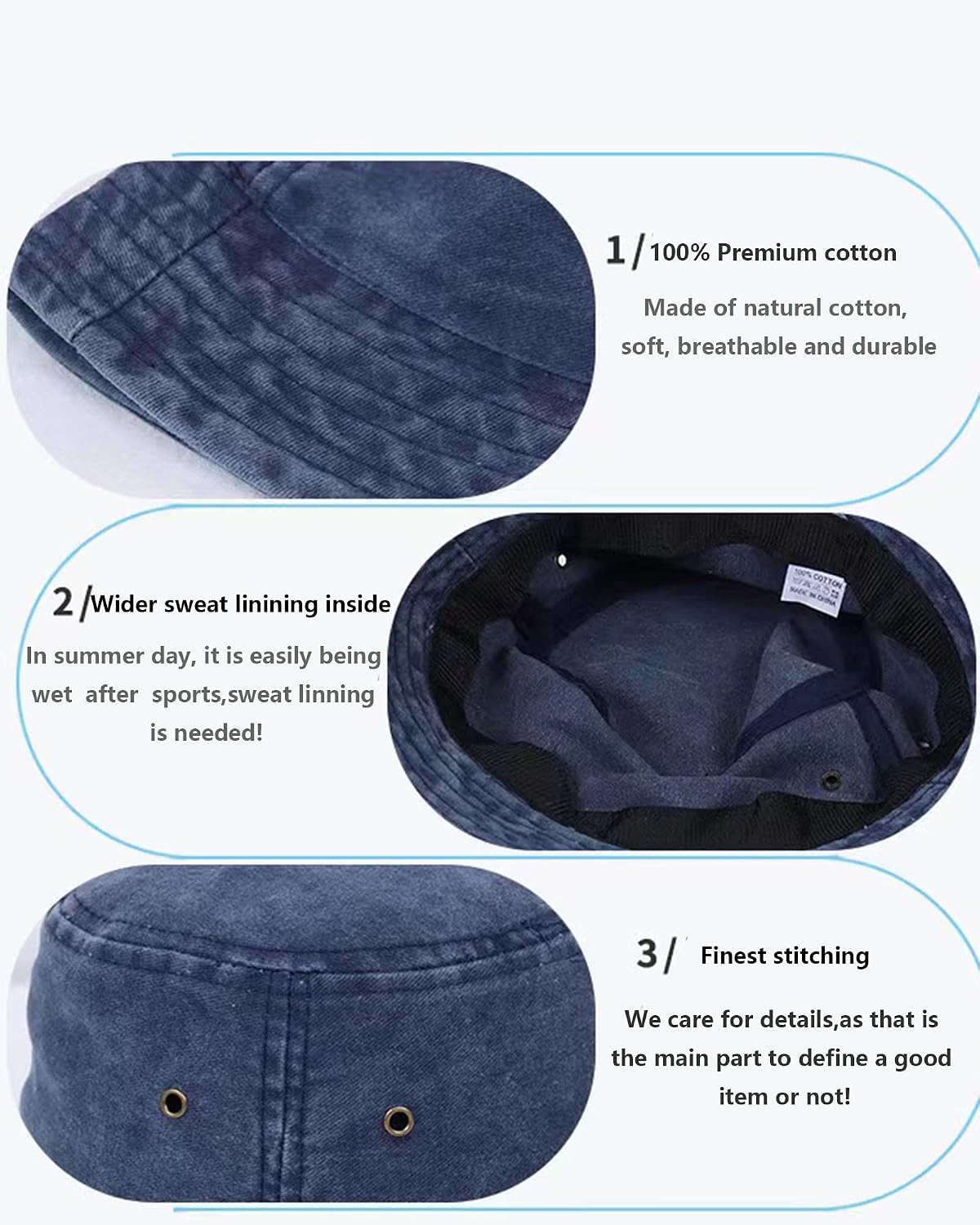 Premium Cotton Bucket Hats,Packable Hats for Men Women,Summer Bucket Hat,Fishing Sun Hats