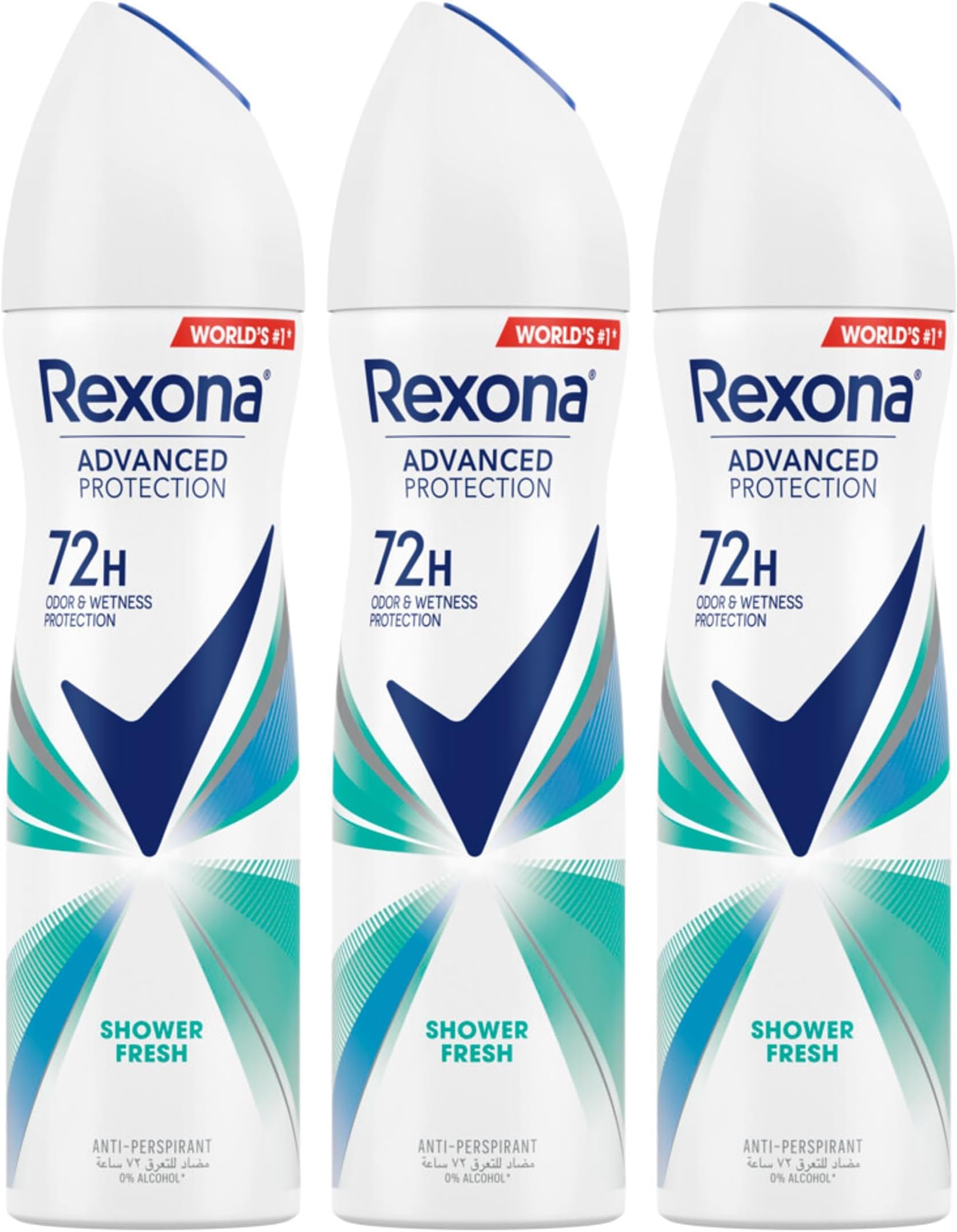 REXONA Women Antiperspirant Deodorant Spray, 72 hour sweat & odor protection, Shower Fresh, with MotionSense technology, 150ml x 3