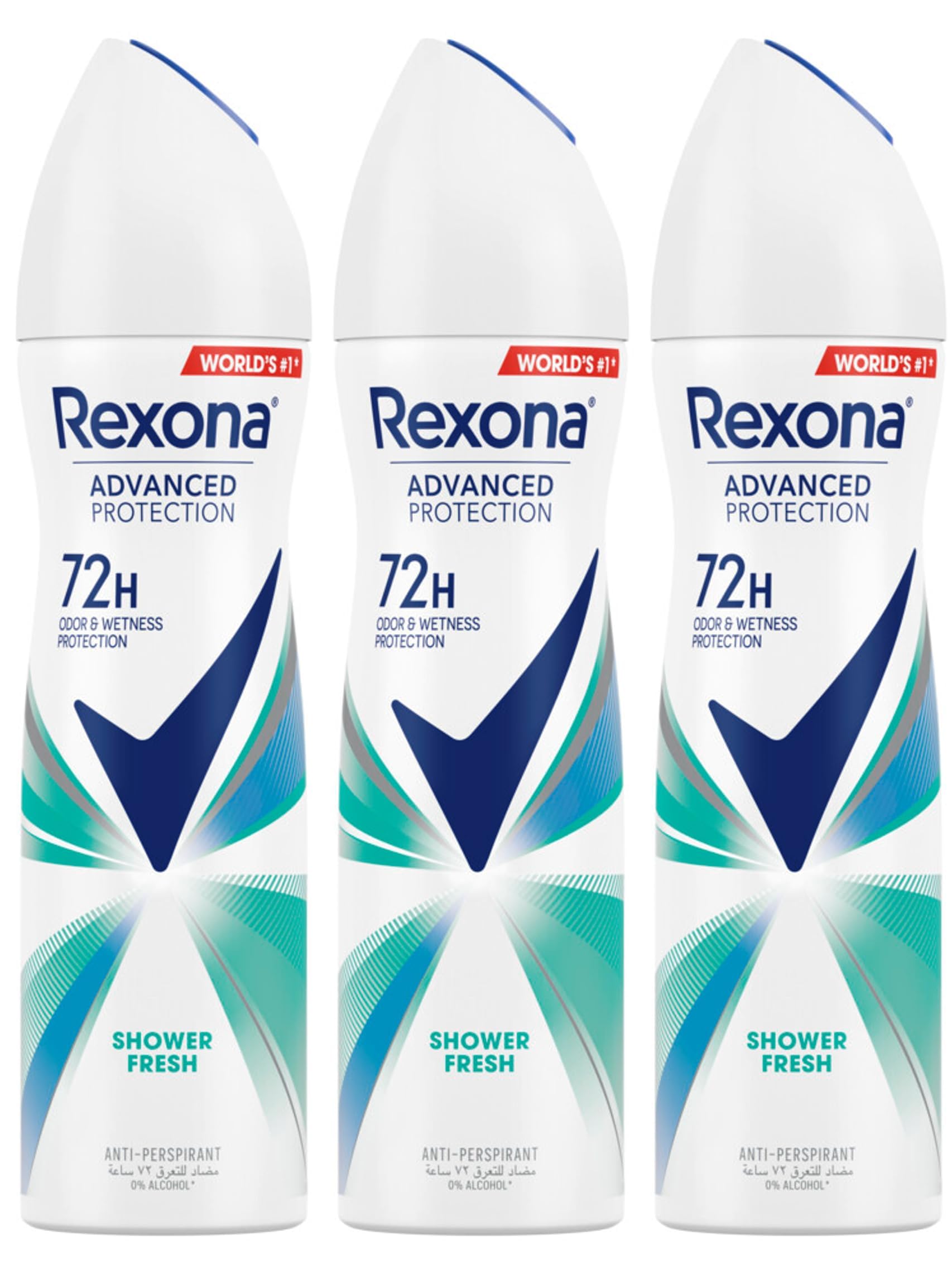 REXONA Women Antiperspirant Deodorant Spray, 72 hour sweat & odor protection, Shower Fresh, with MotionSense technology, 150ml x 3