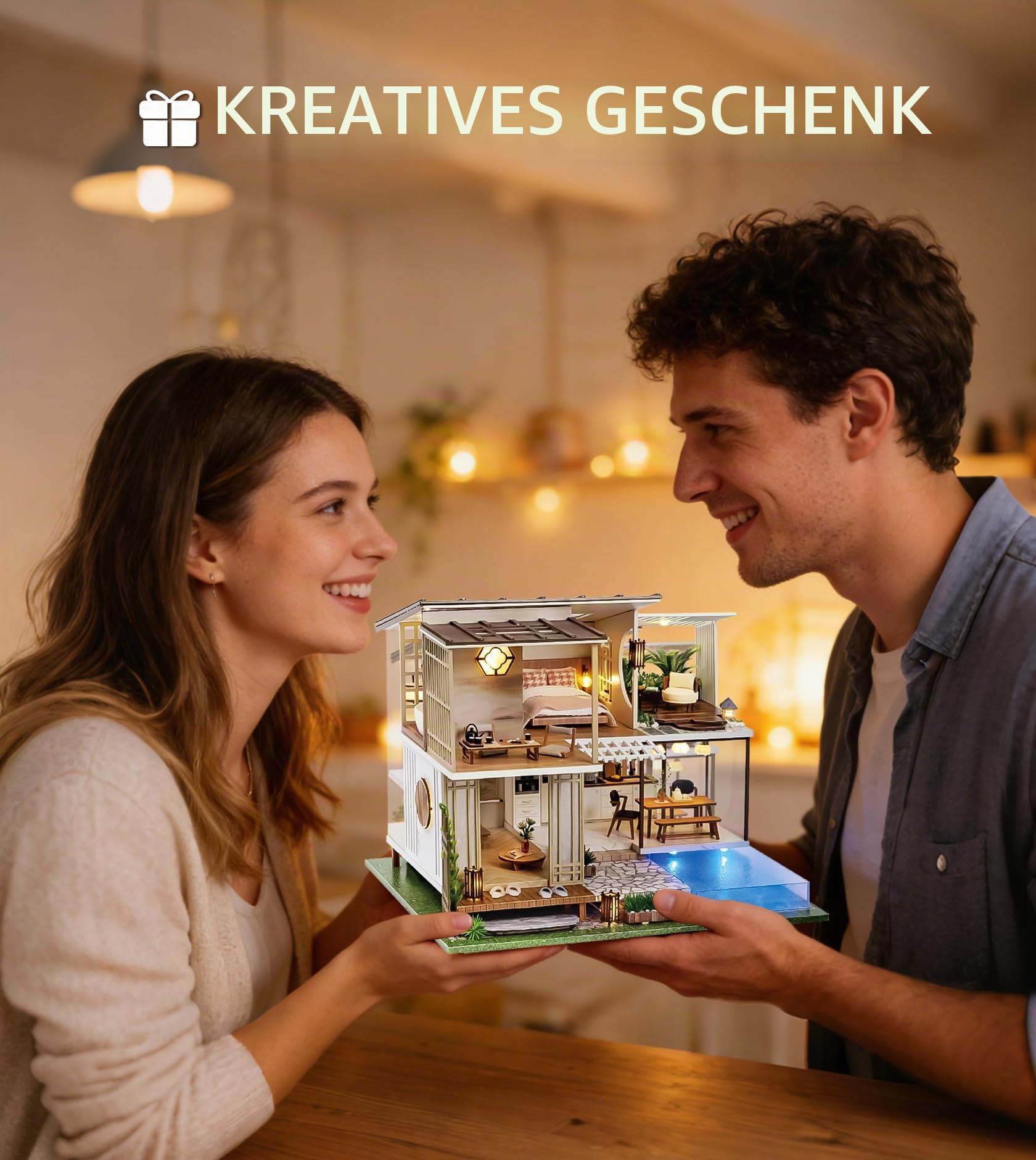 Spilay DIY Miniatur Haus, Mini Moderne Villa Modell Bausatz mit Spieluhr, 1:24 Maßstab kreative Puppenhaus, Beste Weihnachten Geburtstag Geschenk für Liebhaber (Elegant and Quiet)-A085 | DIY Miniature House mit LED-Licht, Staubschutz und Musikbox, 3D Puzz
