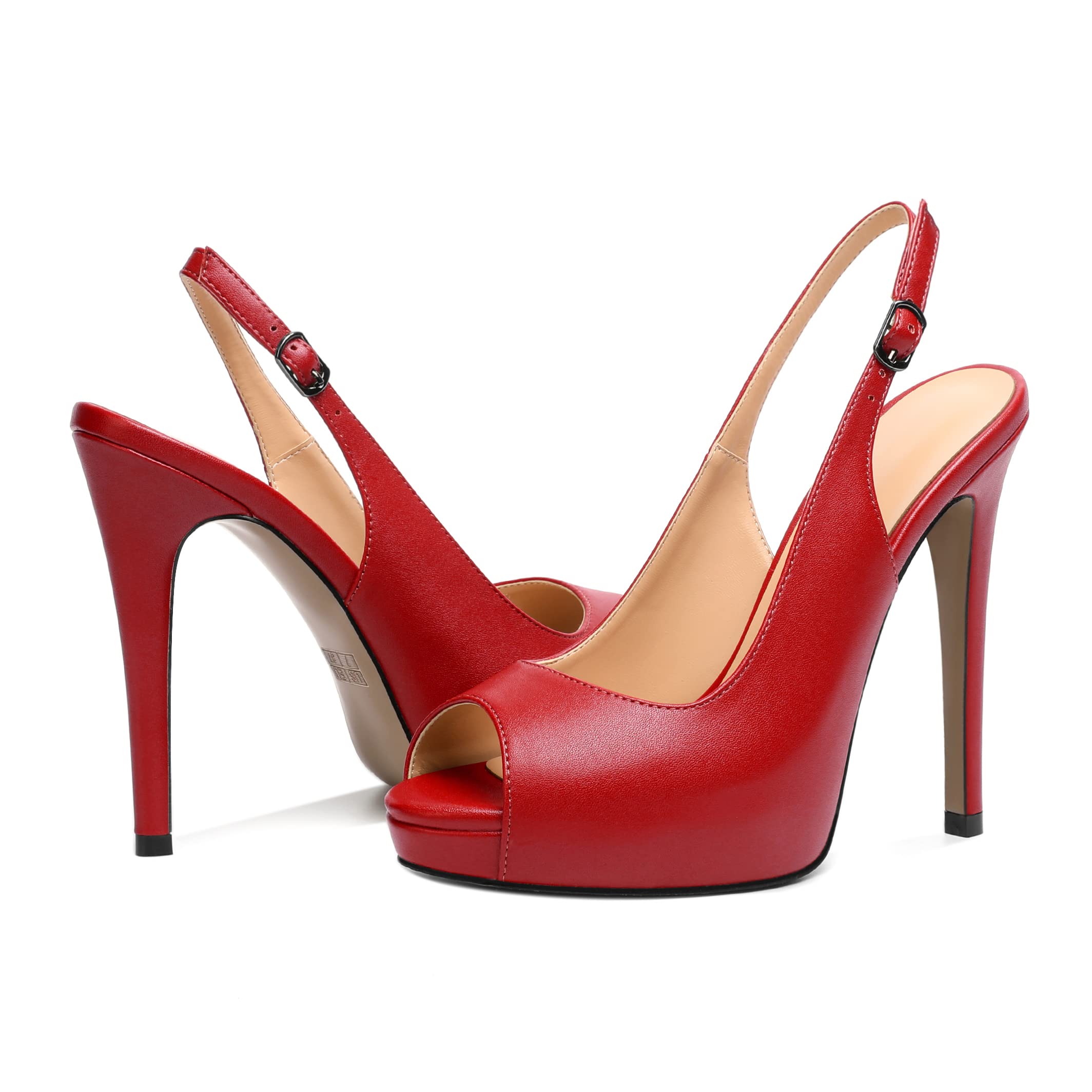 Elashe Damen Plateau Sandaletten Peeptoe Slingback High Heels Öffnen Zehe Stiletto Schuhe