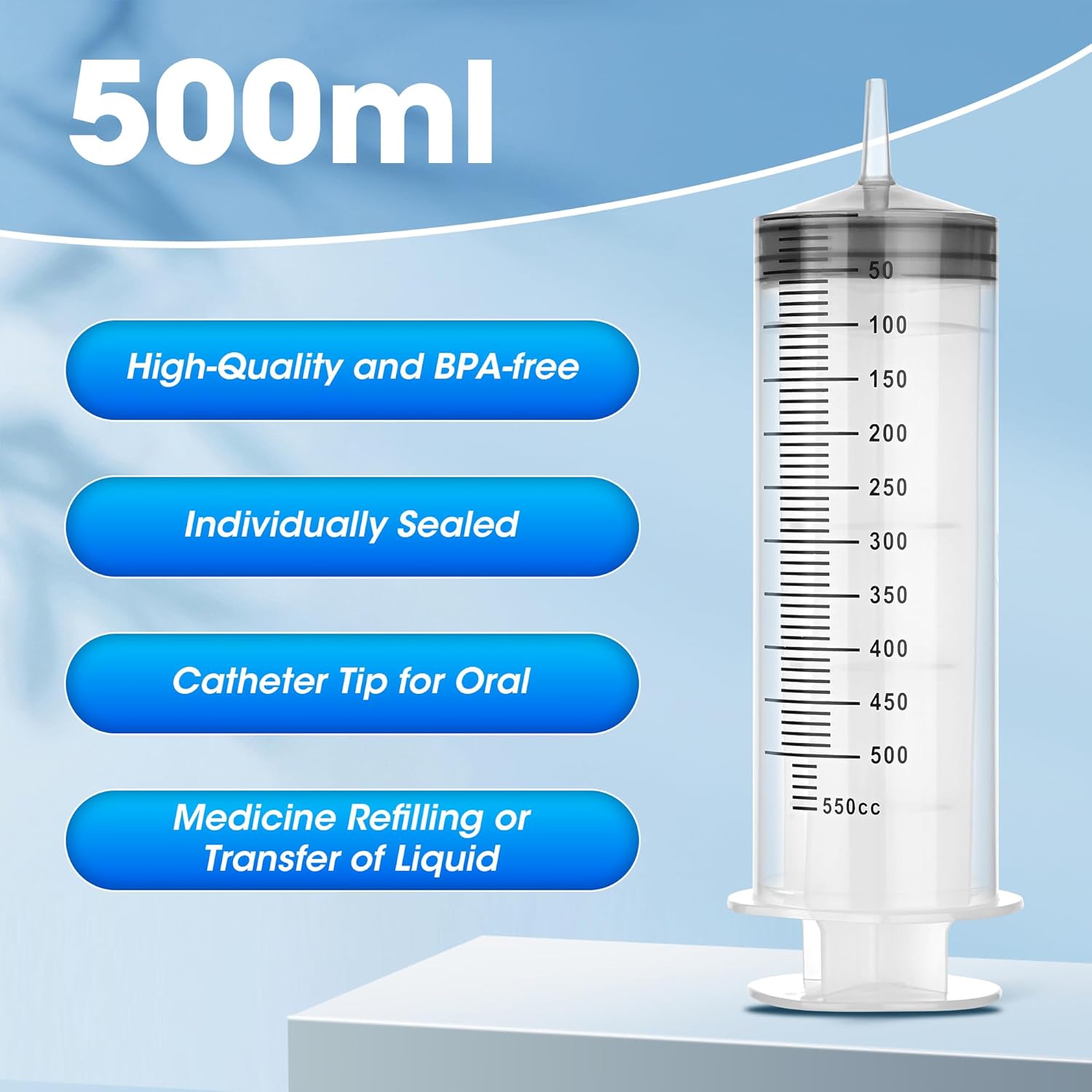 500 ml Large Syringe for Liquids, Syringe Without Needle for Thick Liquids, 3 Pack Individually Wrapped