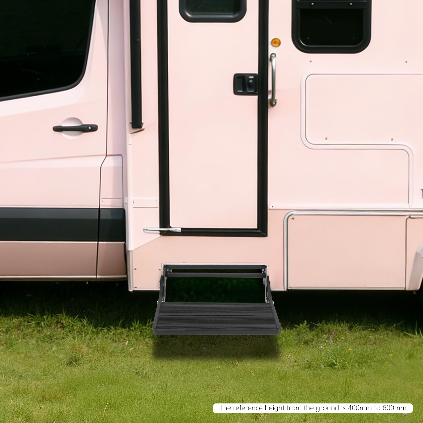 1 gradino per roulotte, pieghevole, manuale, portata 200 kg, antiscivolo, per camper, camper, colore nero