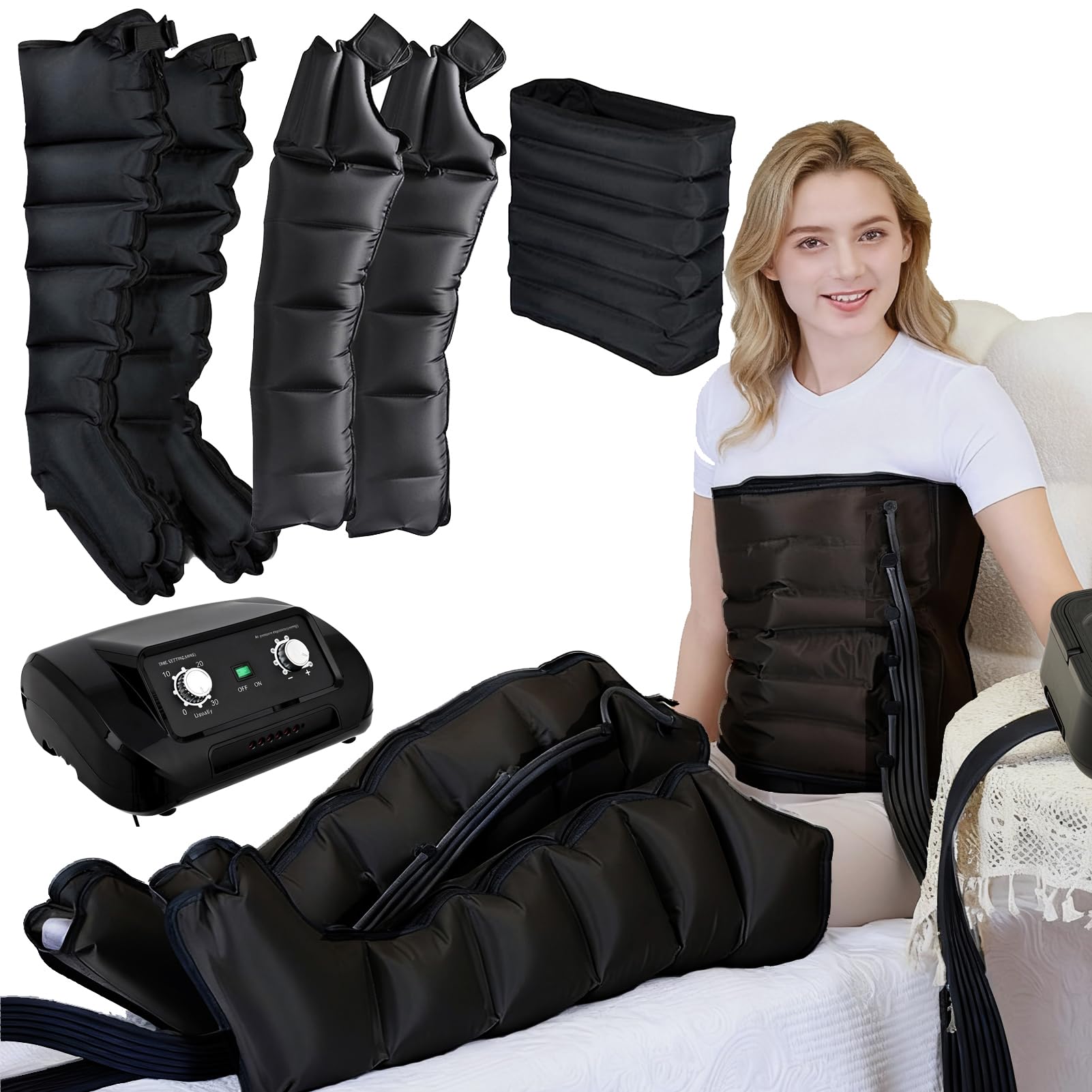 Botas Presoterapia Para Casa Abdomen Y Piernas | Botas de Presoterapia en casa | Masajeador De Compresión De Aire Para Piernas, Brazos, 6 Cámaras De Aire Masajeadores De Drenaje Linfático