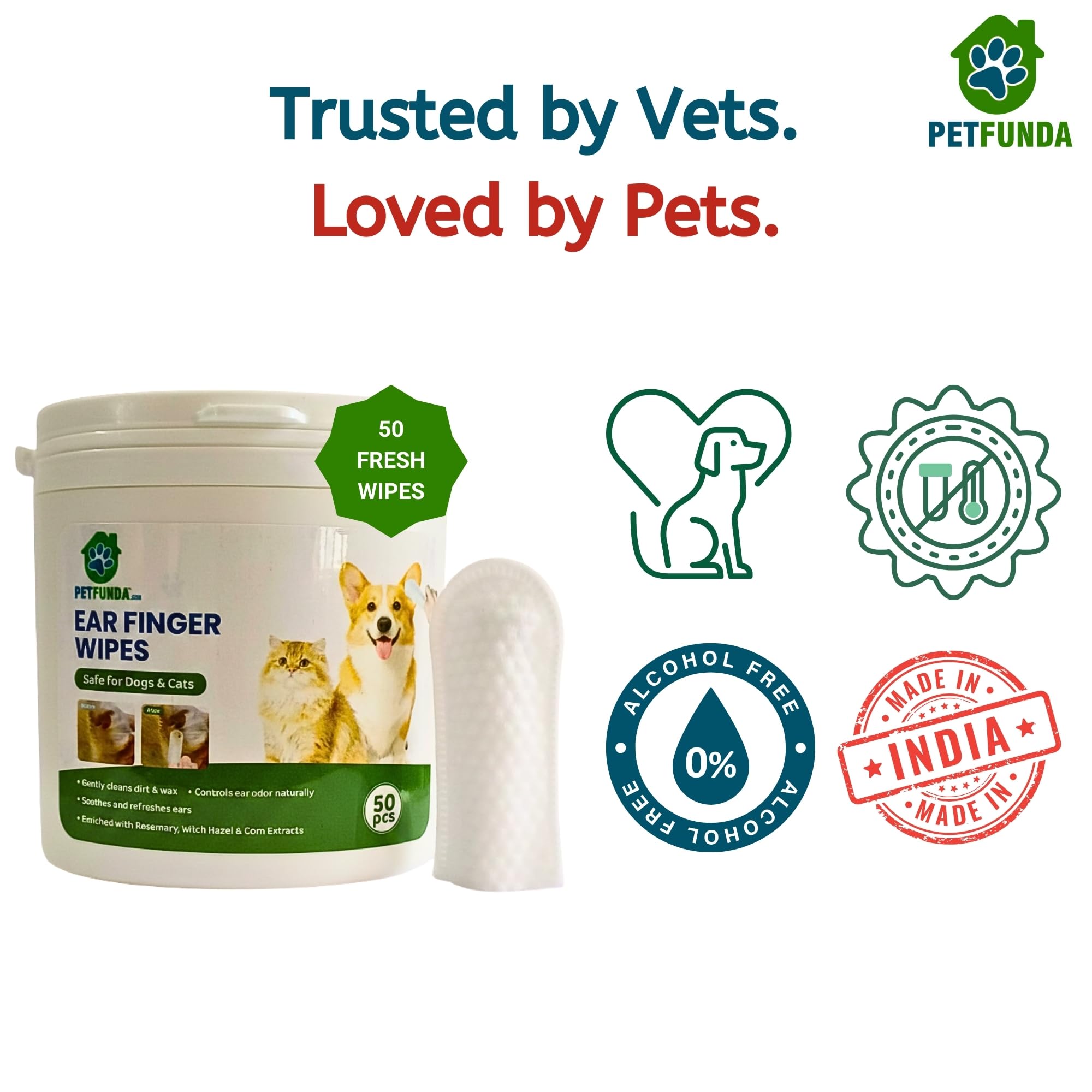 Finger Wipes for Dog & Cat Ears (50 Pcs) – Fits Over Finger for Mess-Free Cleaning – Rosemary & Witch Hazel – Removes Wax, Dirt & Odor – Alcohol-Free, Safe for Puppies & Kittens — Amazon image 8