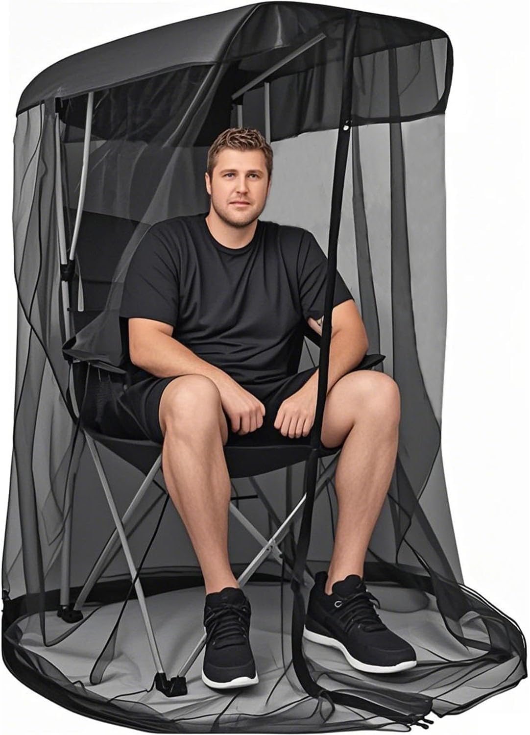 Portable Fishing Shelter Net Pop Up Mosquito Screen Tent for Outdoor Camping Chair Insect Proof Breathable Rain Cover 160 * 82 * 89cm Black