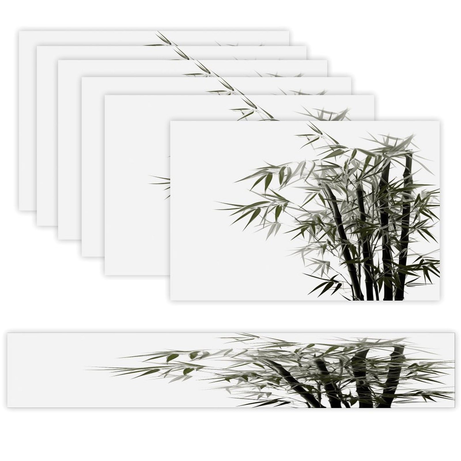 Asian Bamboo Table Runner and Placemats Set of 6 Heat Resistant Washable Linen Place Mats Farmhouse Long Table Runner Xmas Kitchen Table Mats Art Dining Table Decor for Daily Use