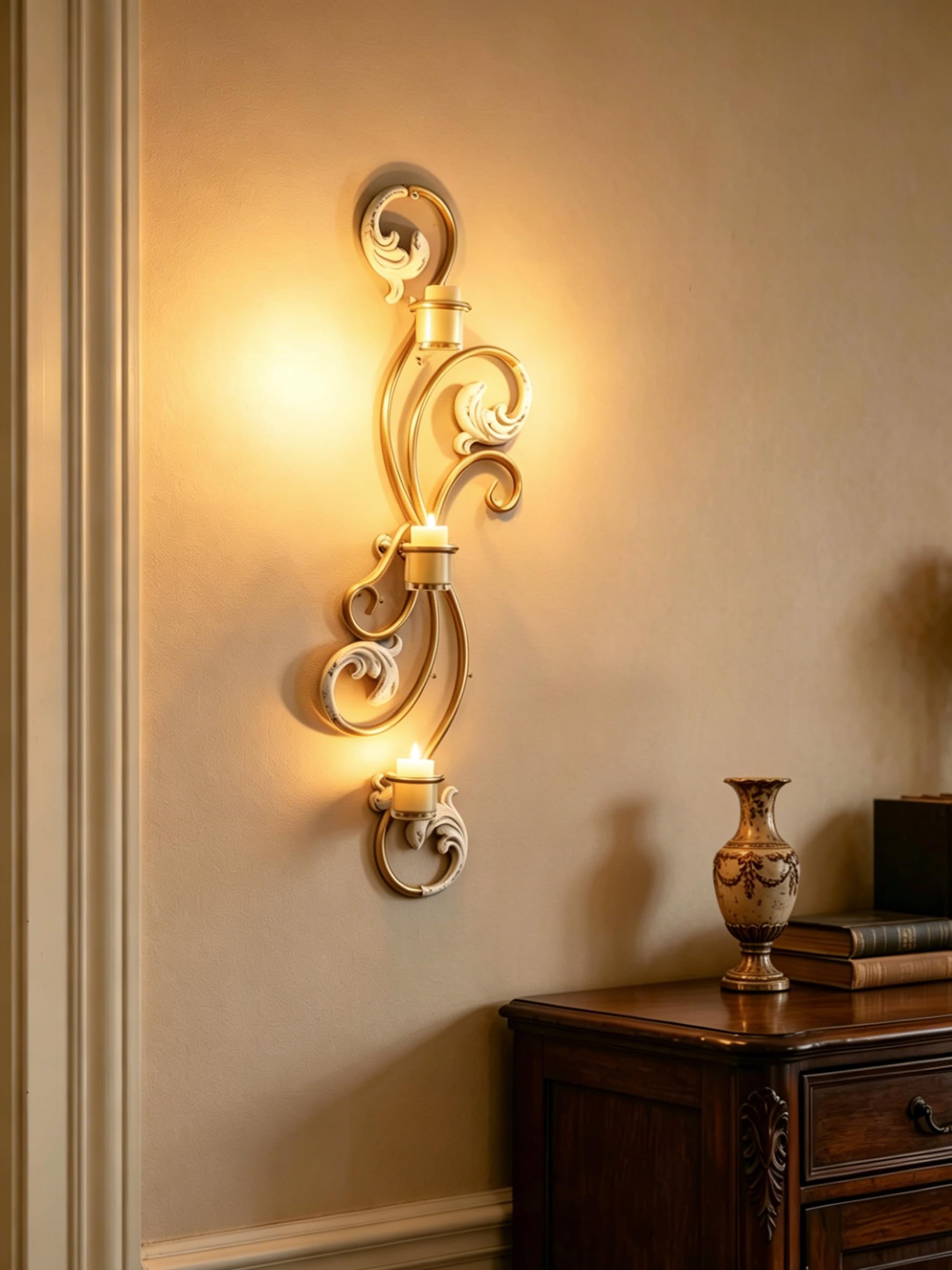 SOFE 28 Inches Long Wall Candle Holder, Gold Metal Candle Wall Sconce