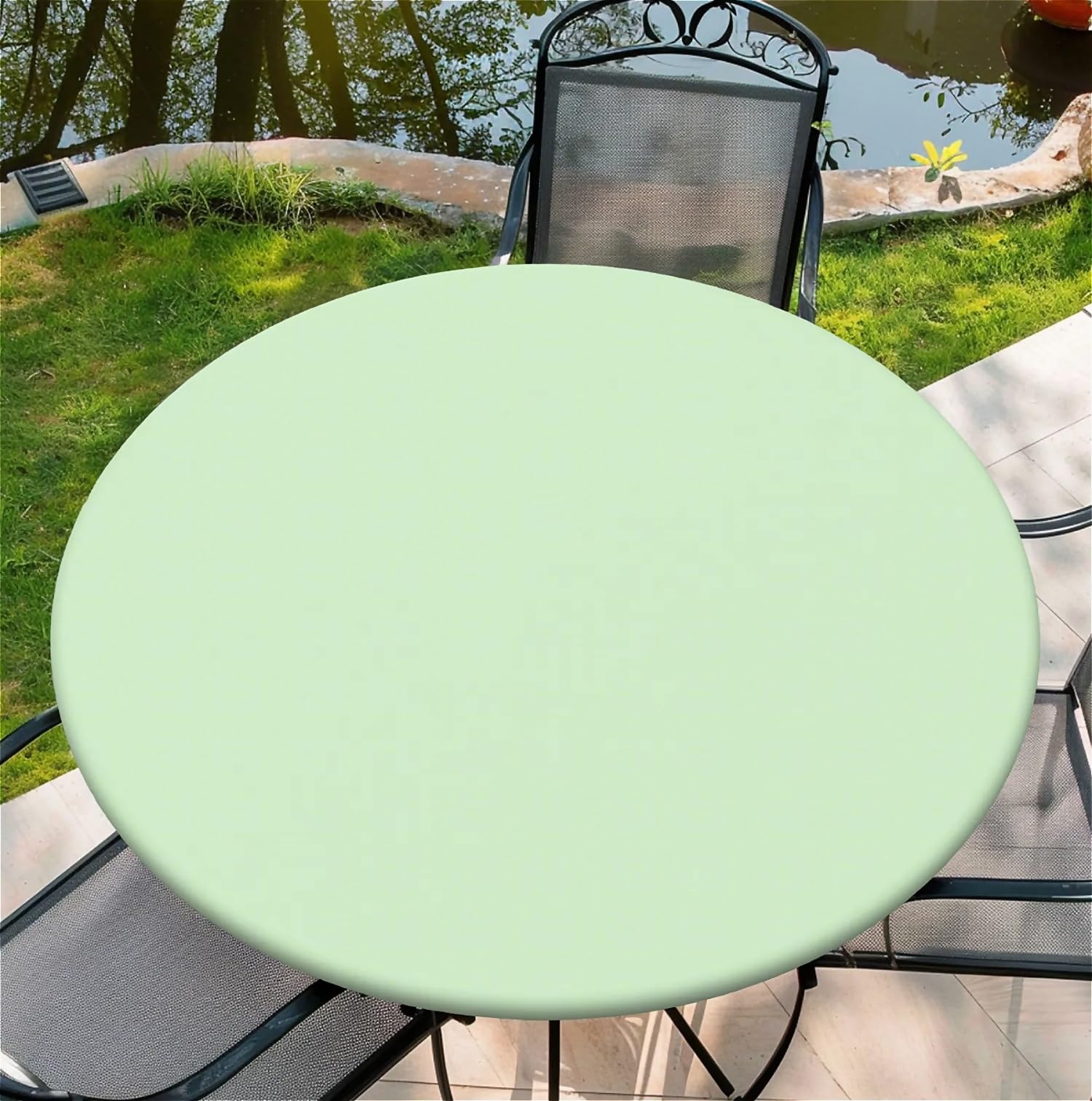 artslion Round Tablecloth Φ90cm/36in Wipe Clean Table Cloths with Elastic, Water-repellent Durable Scratch Resistant Table Cover Protector for Dining room, Balcony, Garden-Soft Sage Green