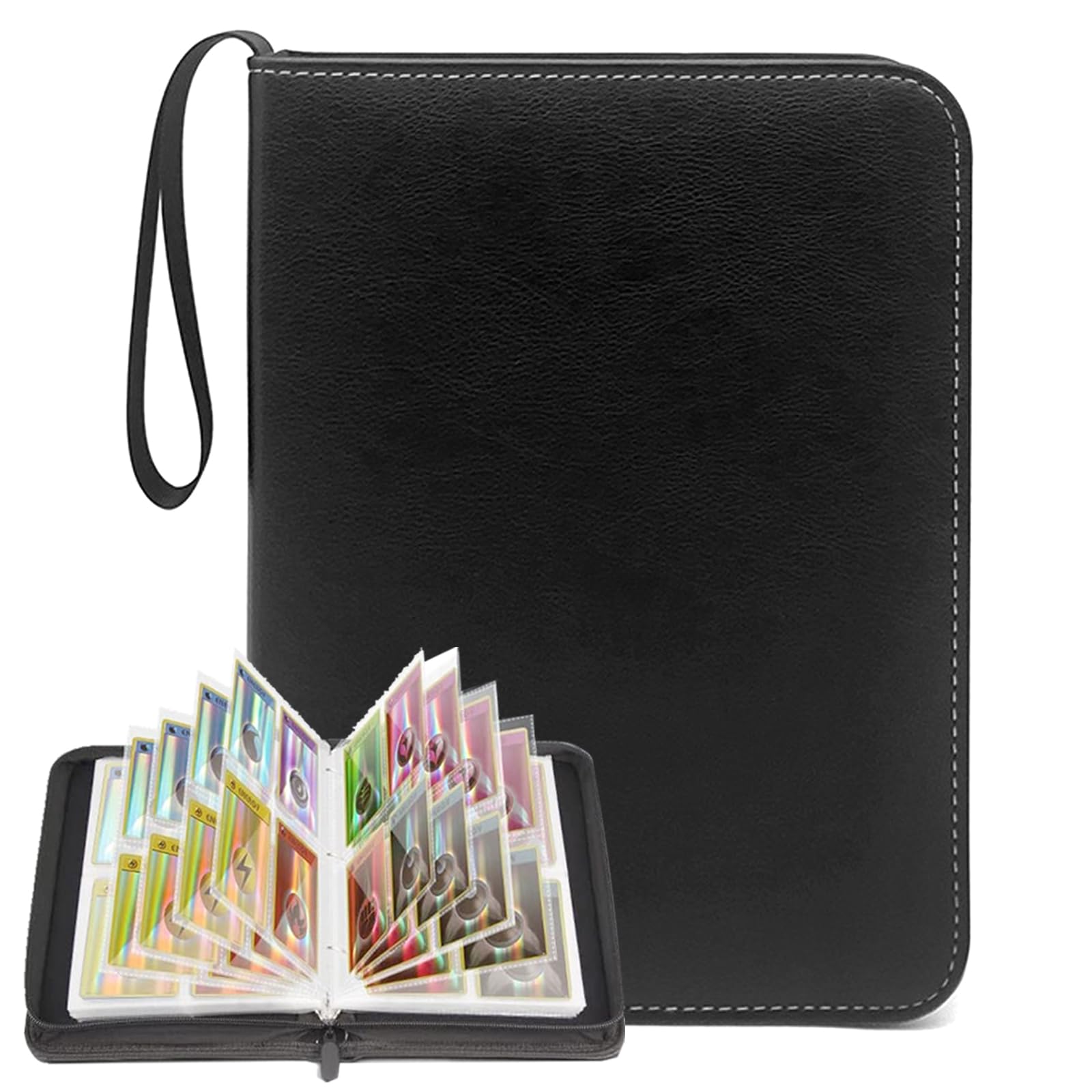 Cosrogo Black-1Pcs Card Binder 4 Pocket,Trading Card Binder With 50 Removable Sleeves,400 Pocket Tcg Binder Album,Football Card Binder With Waterproof Pu Cover（Black）