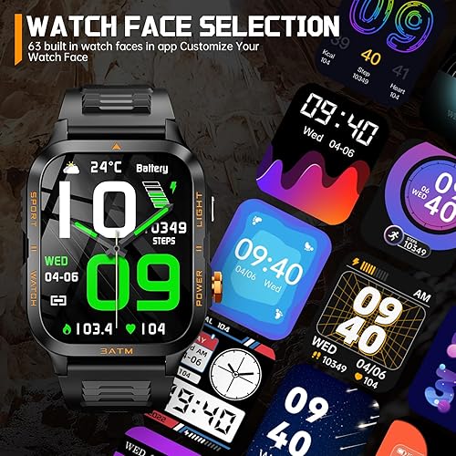 Miniatura 7 de Relojes inteligentes militares para hombres (responder/hacer llamadas) con potente linterna de 1.96 pulgadas HD, reloj inteligente táctico al aire