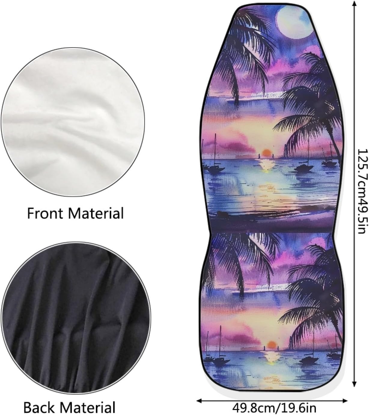 UNICEU Tropical Purple Blue Sunset Beach Palm Trees Car Seat Covers Front Seat Only, 2 Pcs Set, Hawaiian Style Vehicle Bucket Seat Protetors Universal Fit Most Vehicle, Sedan, Truck, Van