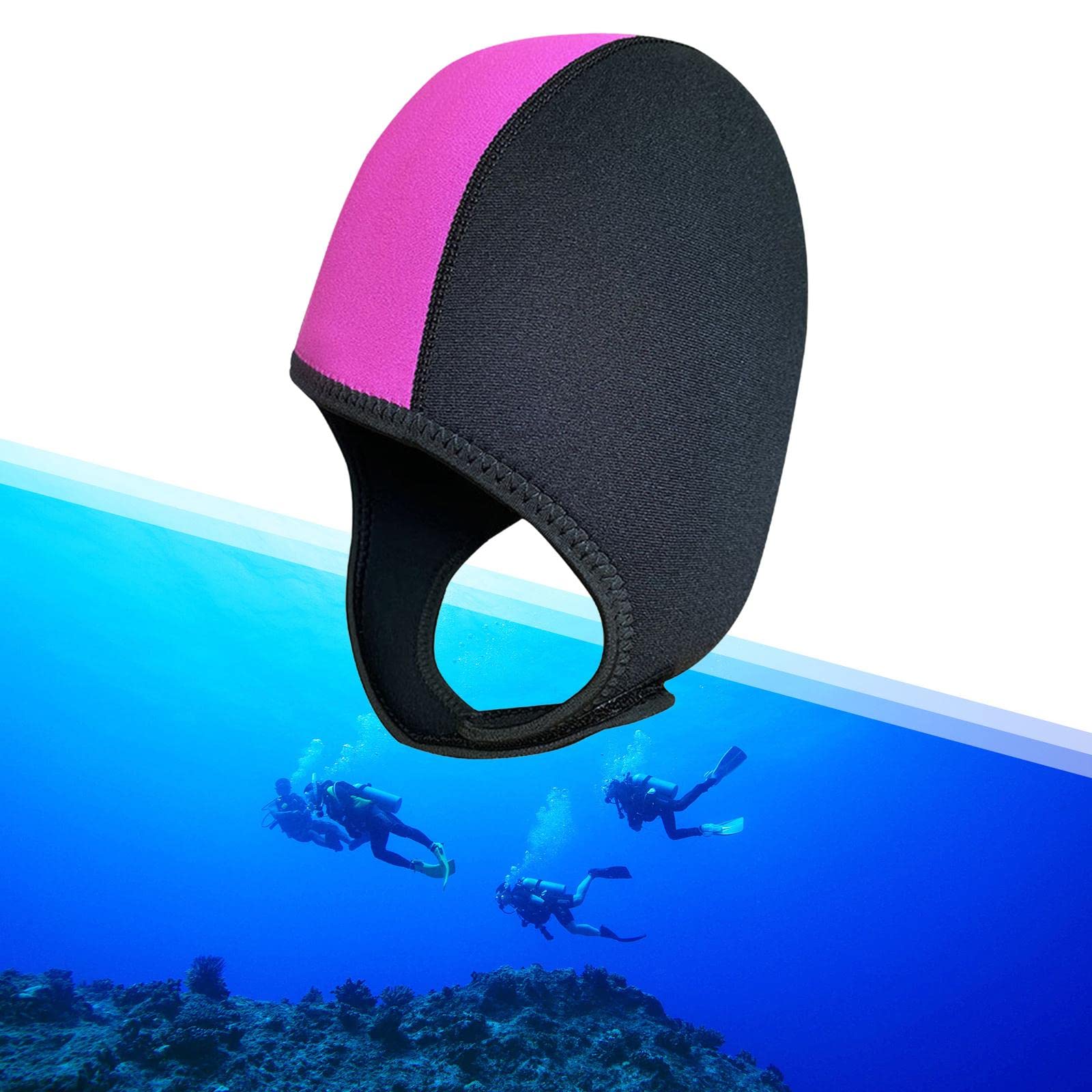 Fancyes Wetsuit Hood Ear - Swimming for Neoprene Swim Waterproof - Fits Long Hair & Short Swim - Swim, Black and red