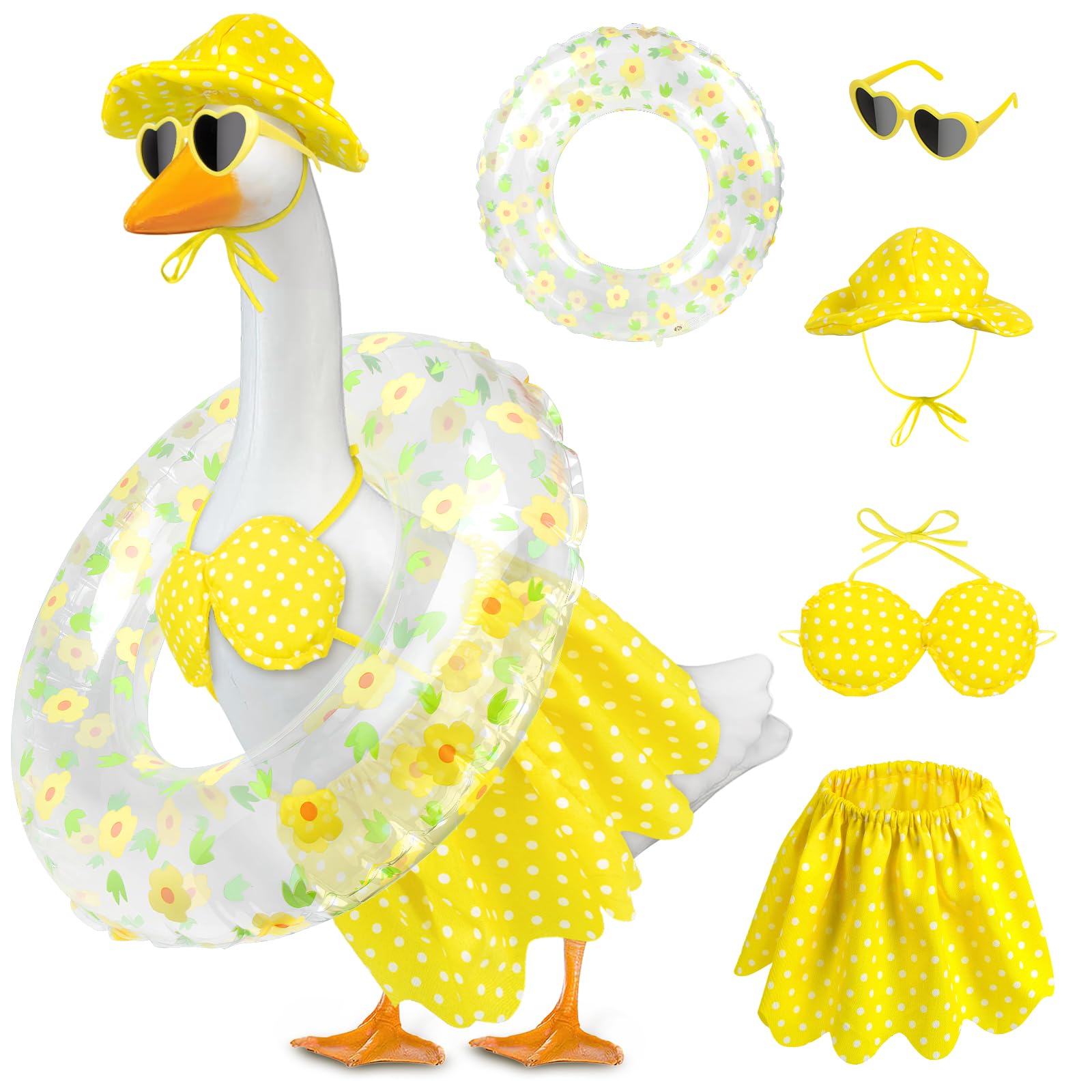 PaLuQiYa Hawaiian Goose Outfit with Sunglasses & Wreath,Porch Goose Outfits for 23" 17" Cement Plastic Goose Clothes Costumes,Garden Decor Goose and
