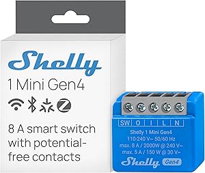Shelly 1 Mini Gen4 WiFi Smart Relay Switch, 1 Channel, 8A, Potential-Free Contact, Light Switch, Garage Door Opener, Smart…