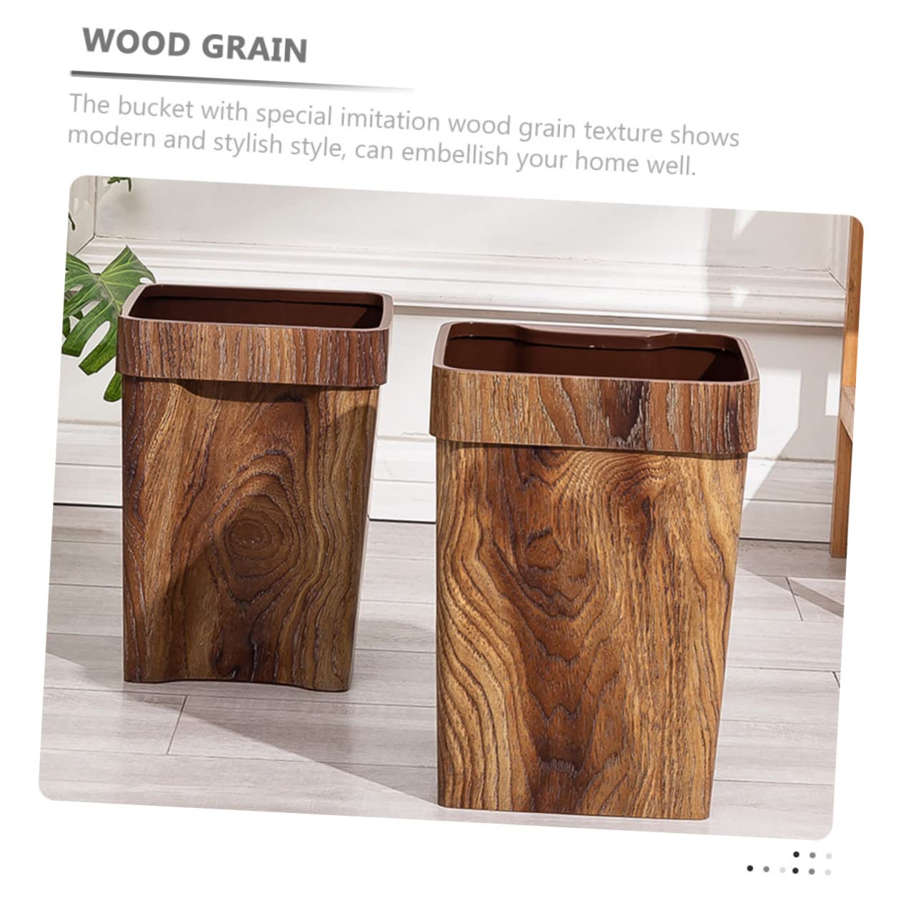 Cabilock Cestino Carta 13l Plastico Effetto Venatura Legno Coffee | Uso Quotidiano, Stile Semplice e Moderno, Design da Ufficio Finitura Naturale