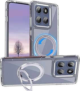 FOR Motorola Moto Edge 60 Pro/60s Pro 用 ケース モトローラエッジ60 Pro カバー magsafe対応 Moto Edge 60プロ カバー 360°回転スタンド カメラレンズ保護 メタルフレーム 高感度タッチ 隠しスタンドケース ワイヤレス充電 車載ホルダー 対応 透明 指紋防止 黄变防止（Moto Edge 60 Pro/60s Proクリア）